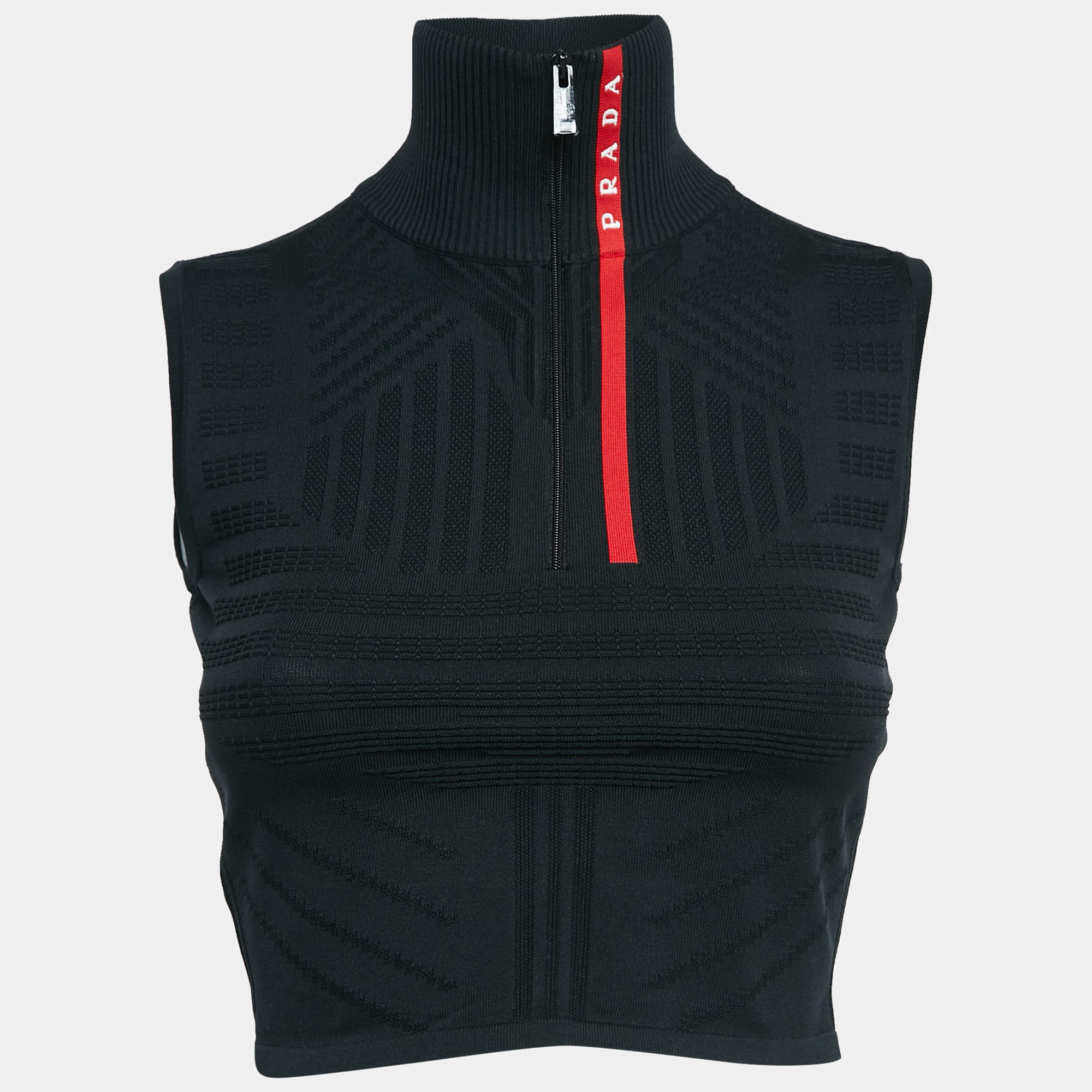 Pre Owned Prada Black Tech Stretch Nylon Sleeveless Crop Top S
