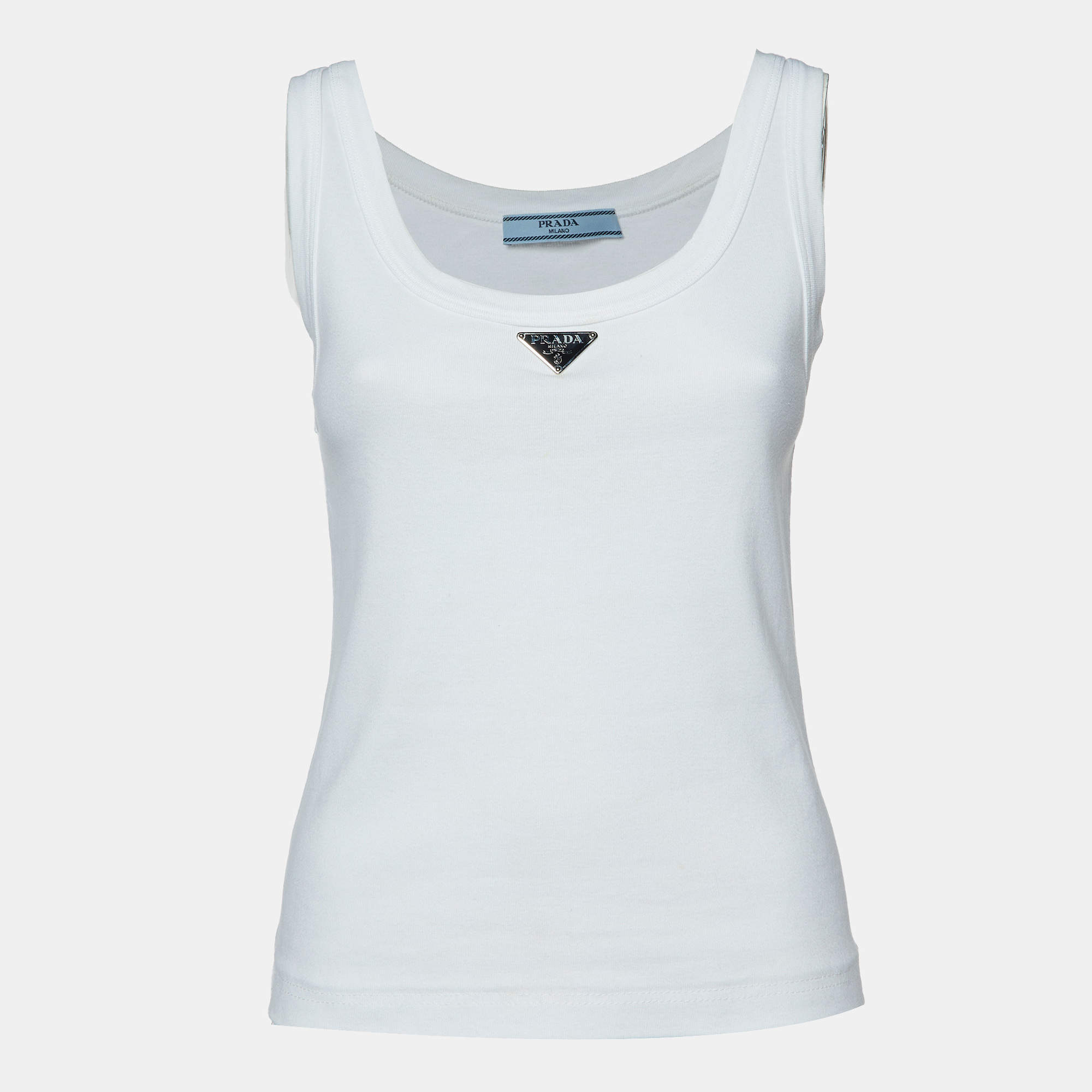 Prada White Cotton Knit Tank Top M