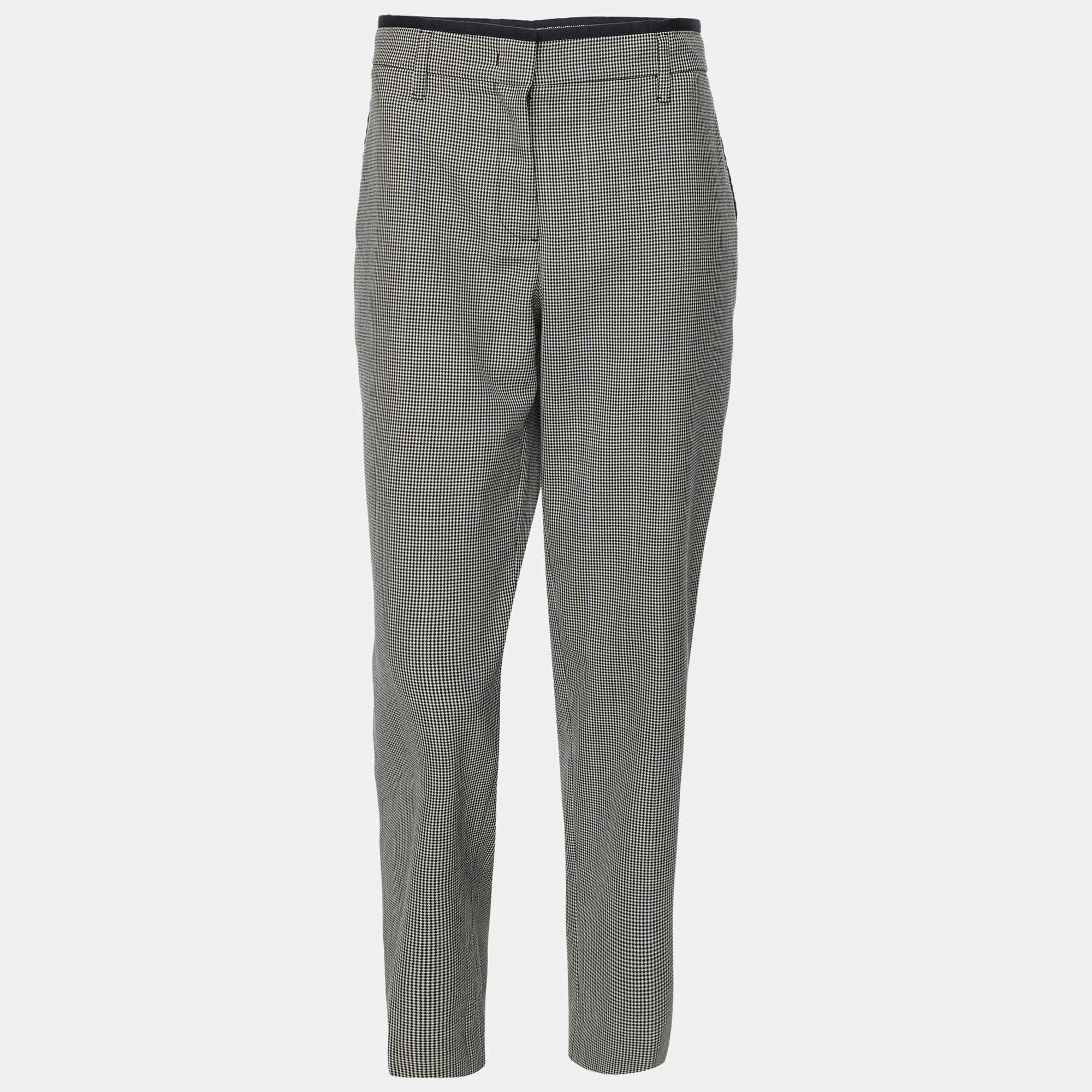 Prada White/Black Checkered Virgin Wool Trouser M