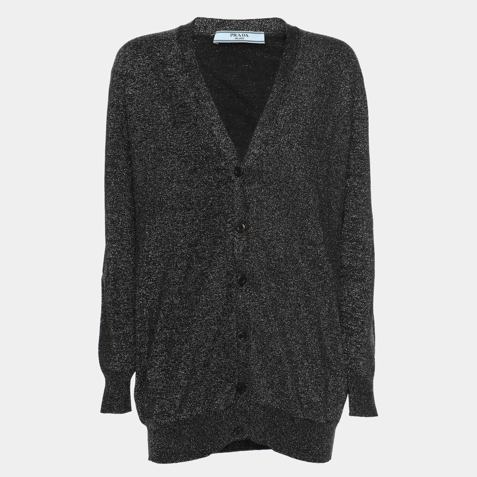 Prada Silver Shimmering Lurex Fabric Cardigan M