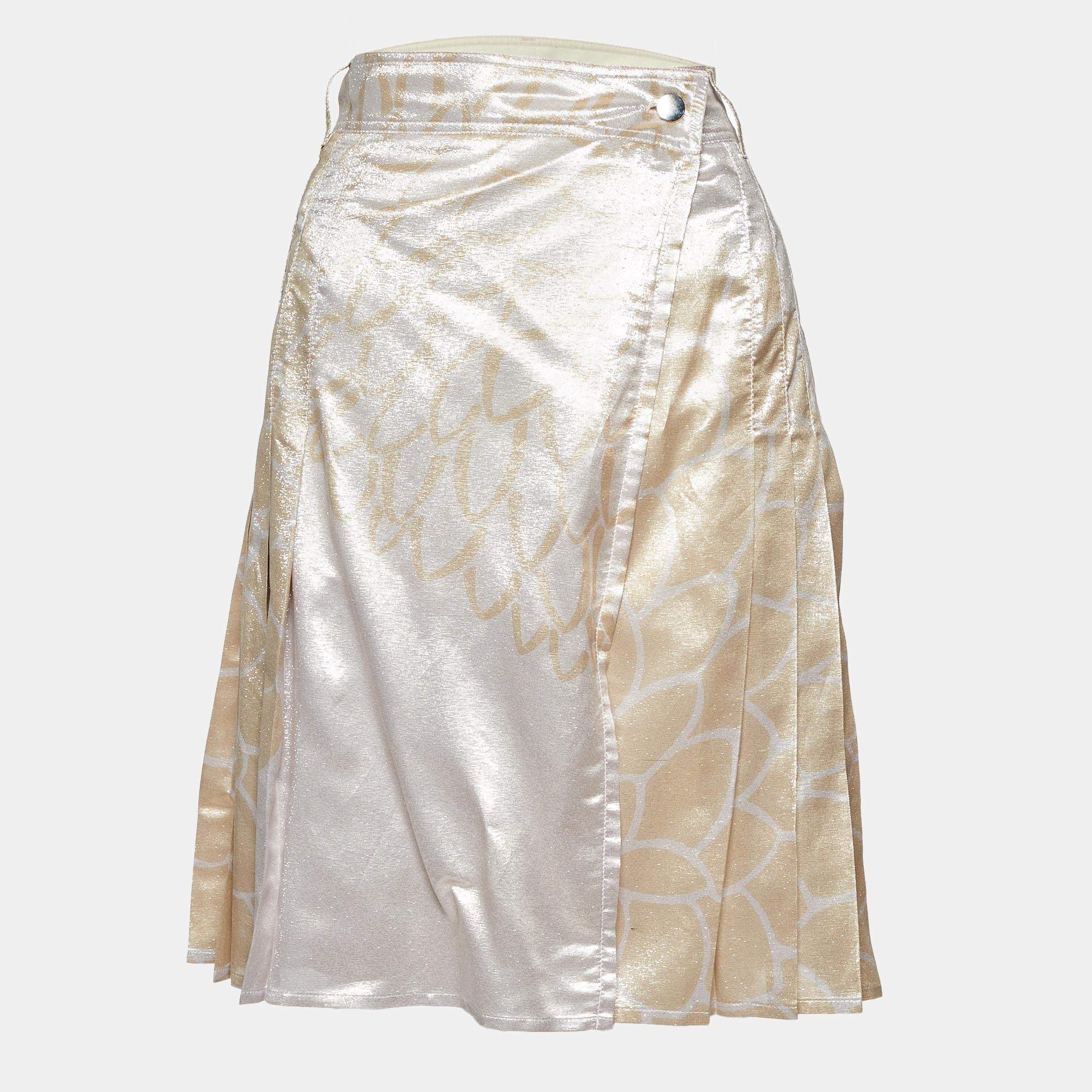 Prada Metallic Lurex Silk Blend Pleated Mini Skirt M