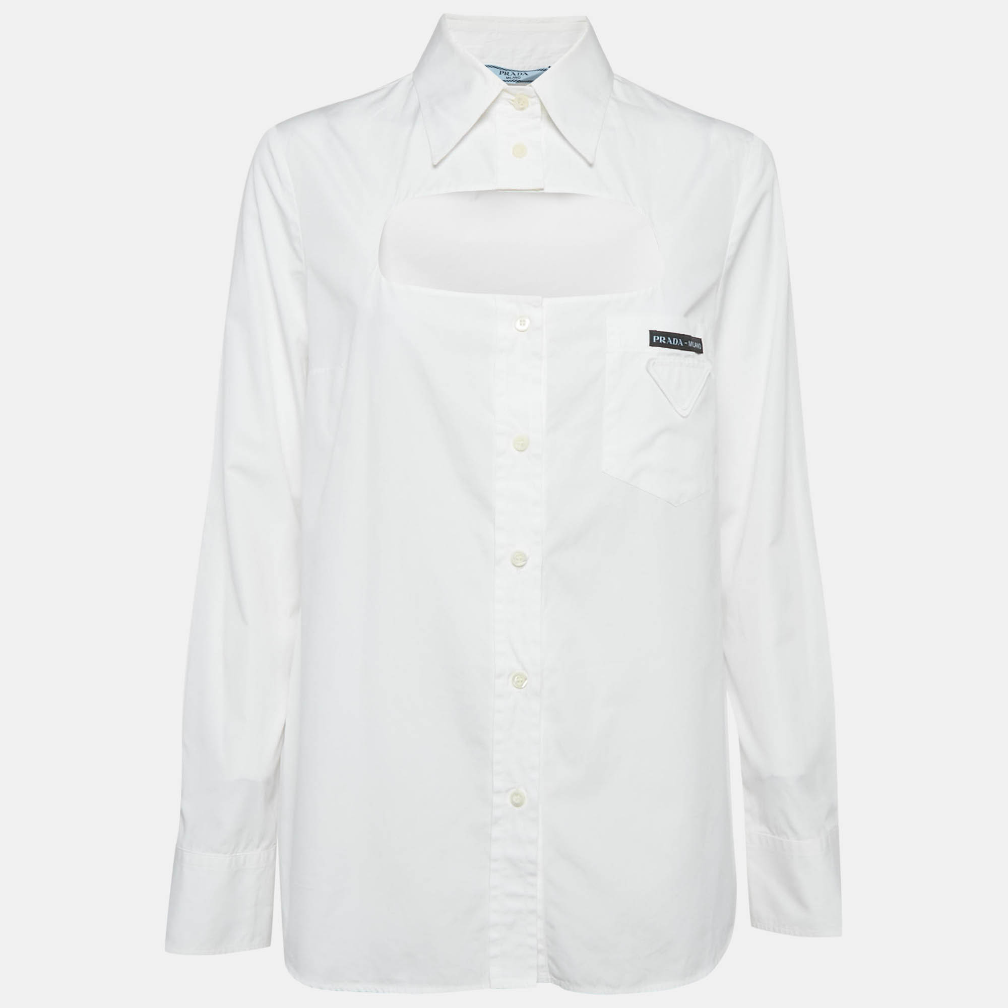 Prada White Poplin Cut-Out Detail Button Front Shirt L