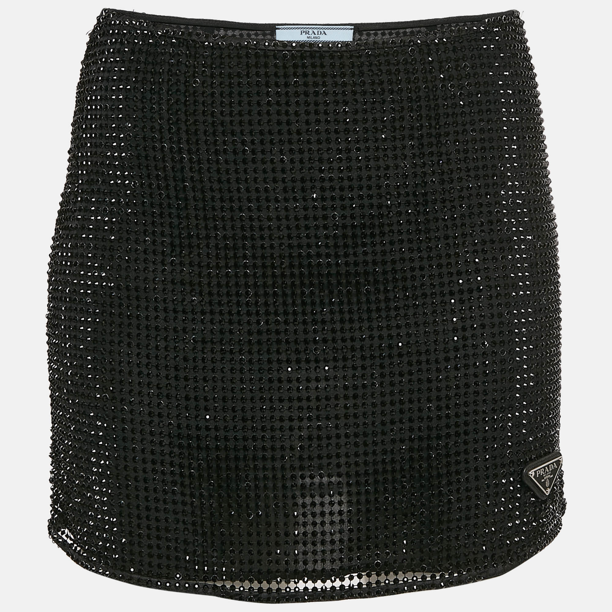 Prada Black Rhinestone Mesh Mini Skirt S