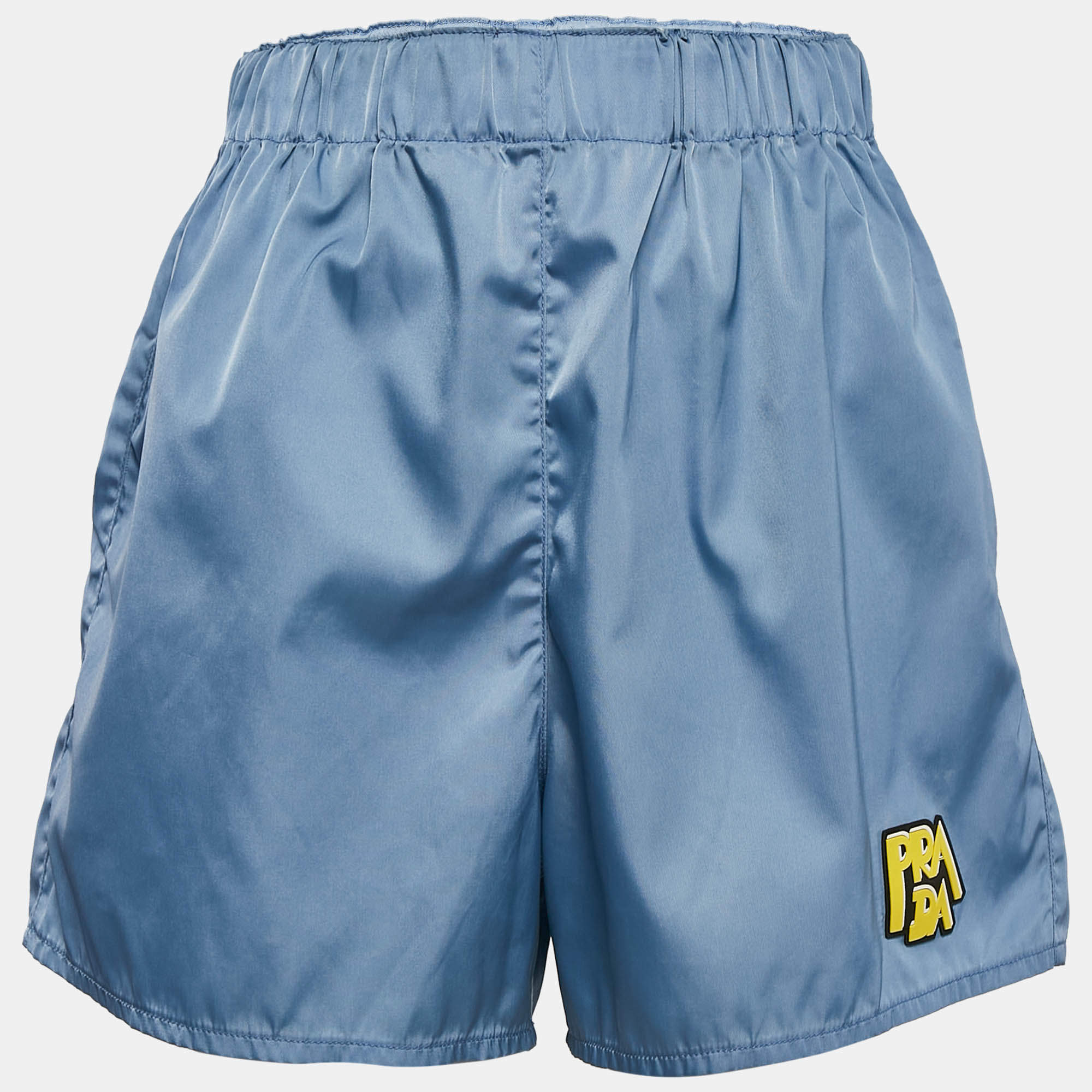Pre Owned Prada Blue Logo Applique Gabardine Nylon Shorts M