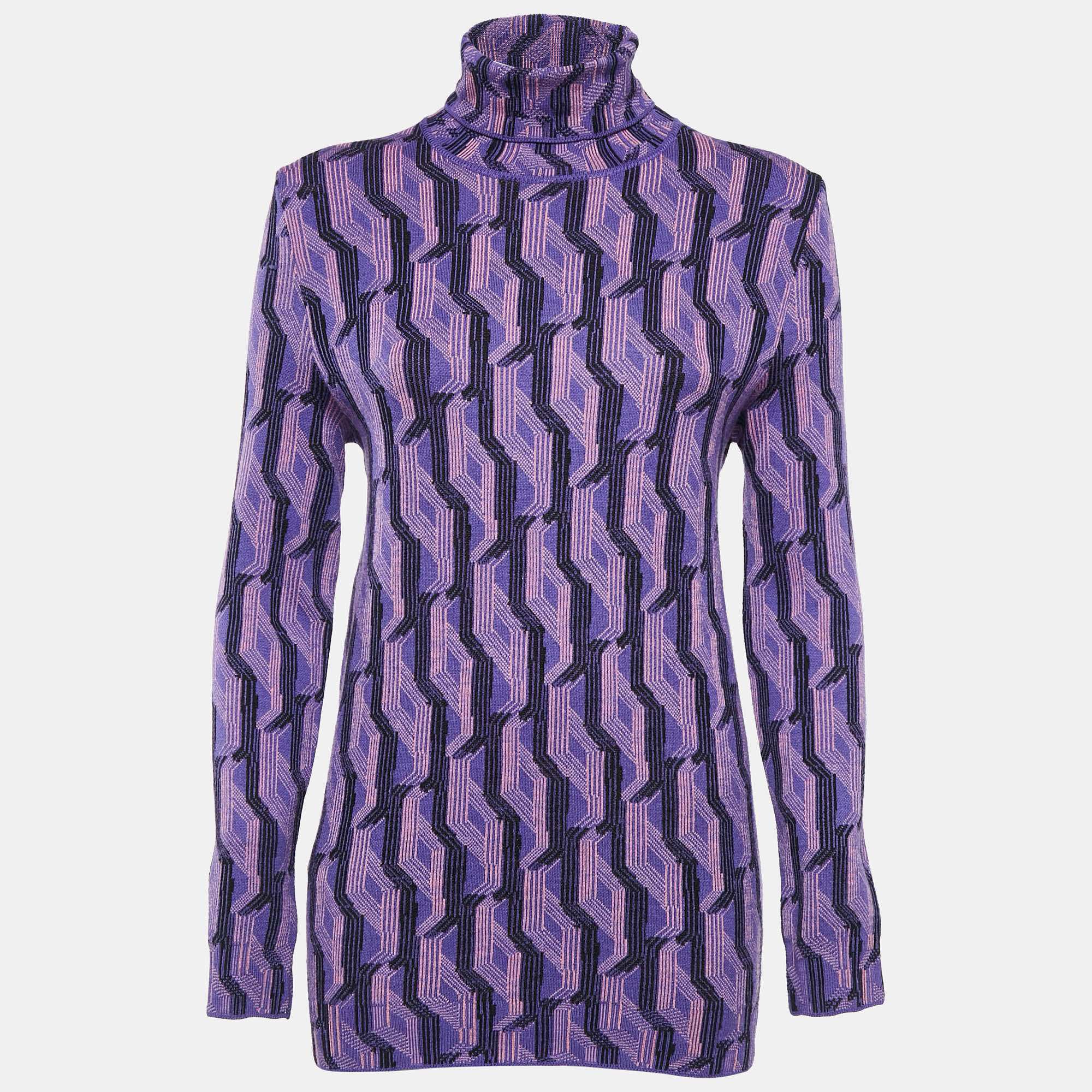 Prada Purple Patterned Knit Wool Turtle Neck Pullover M