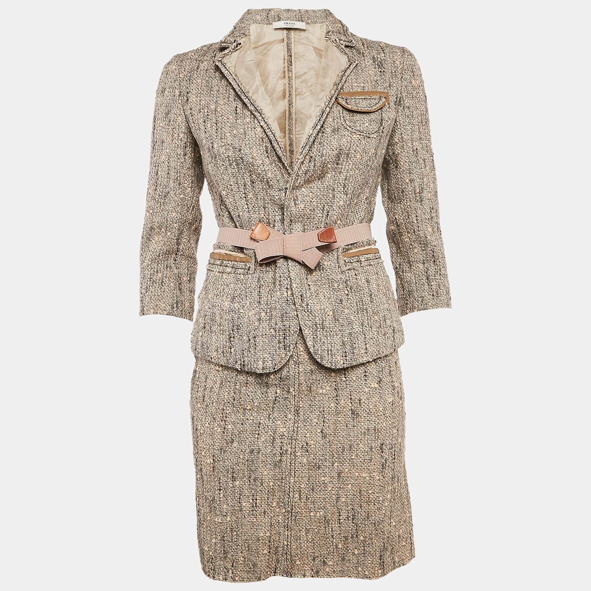 Prada Beige Tweed Skirt Suit S