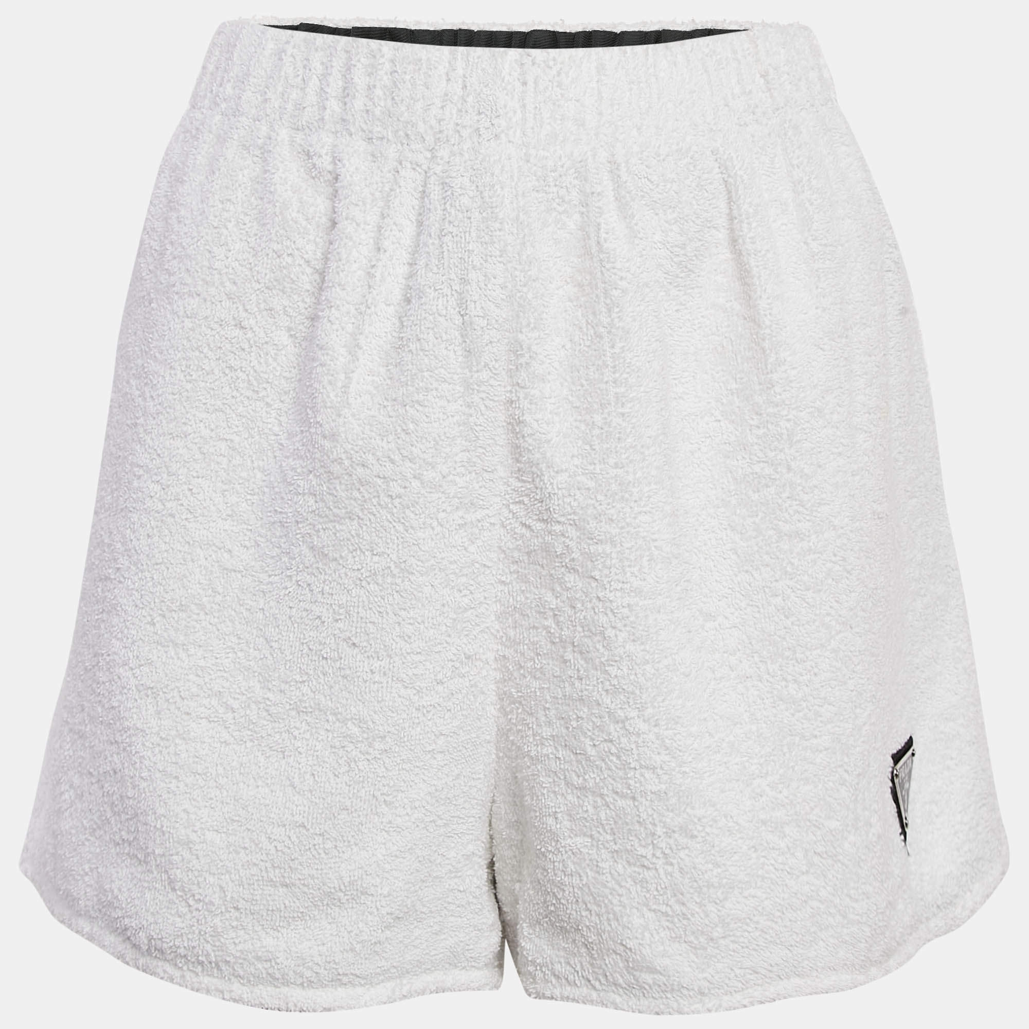 Prada White Cotton Terry Shorts XL