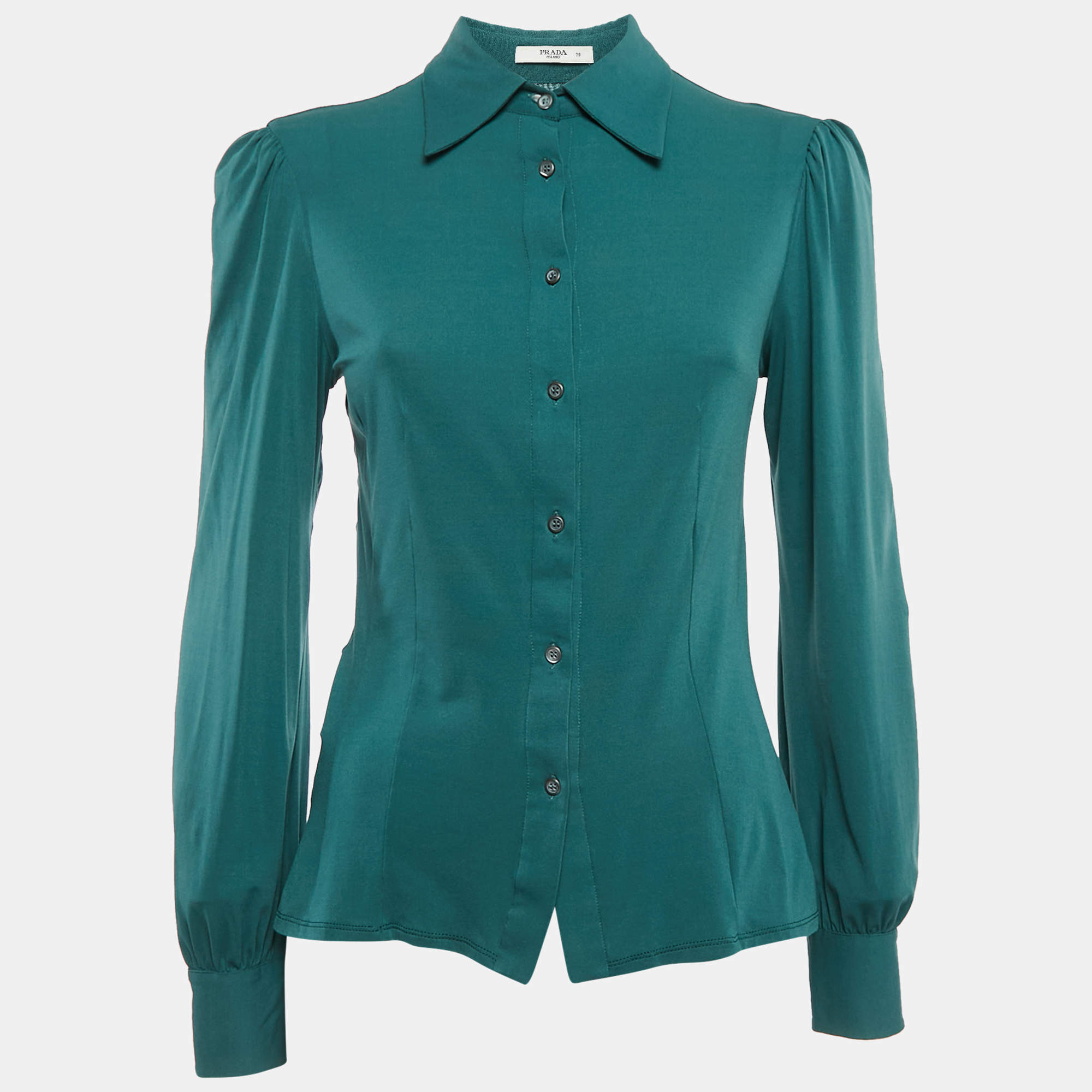 Prada Green Jersey Button Front Shirt S