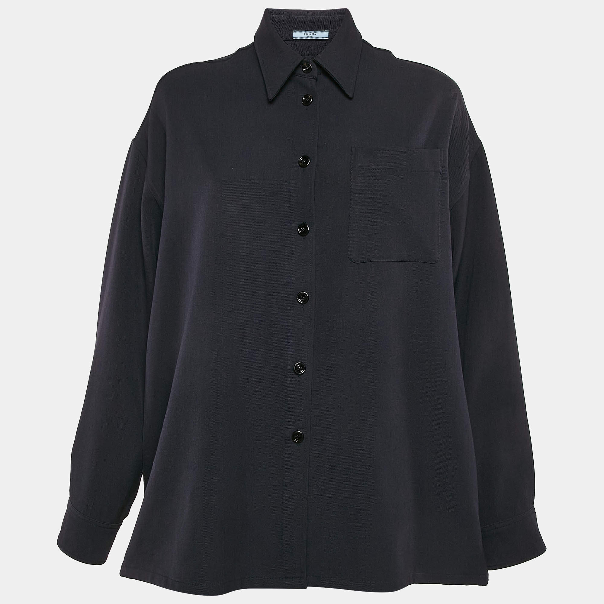 Pre Owned Prada Navy Blue Wool Drill Oversized Shirt S