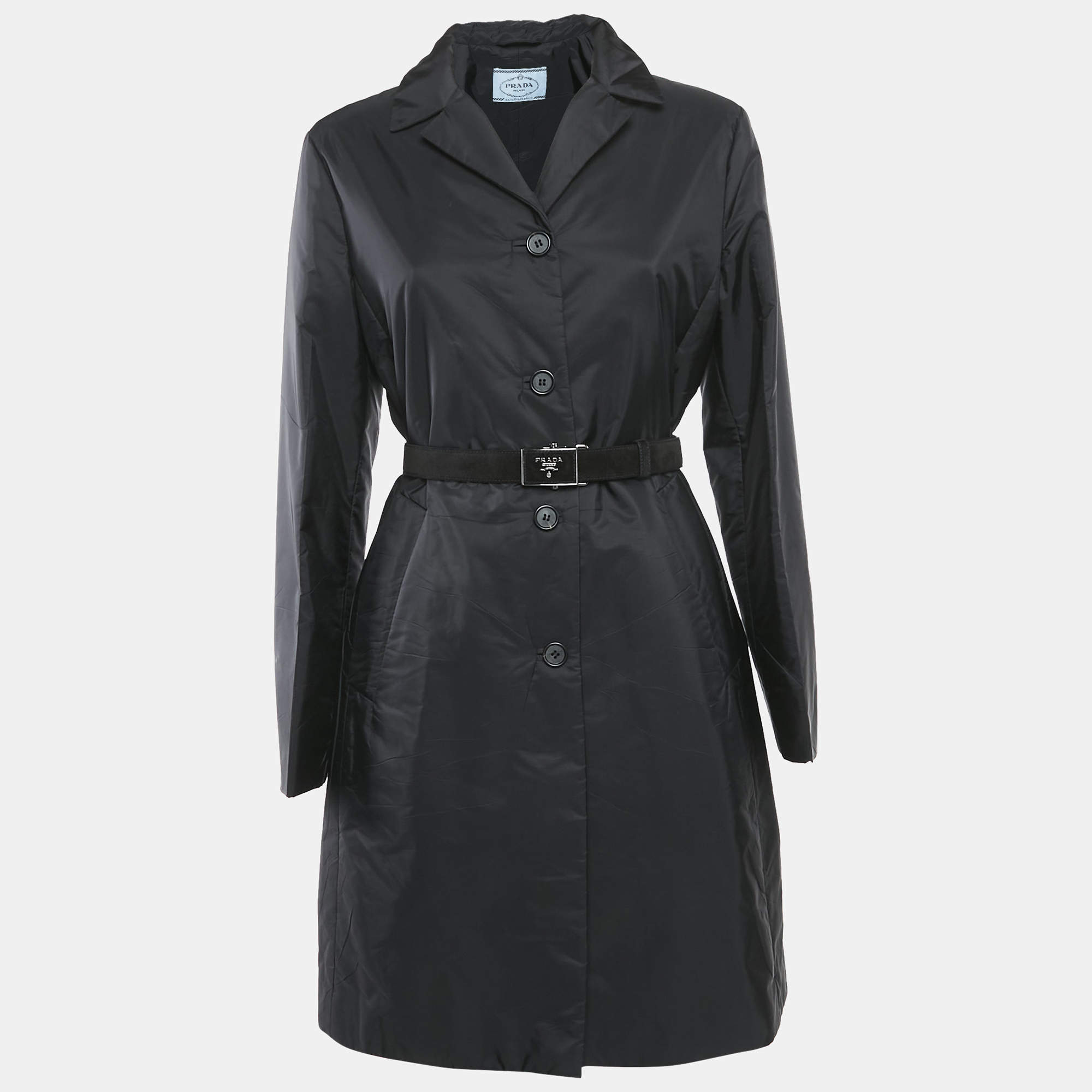 مملوكة مسبقًا Prada Black Nylon Belted Puffer Coat M