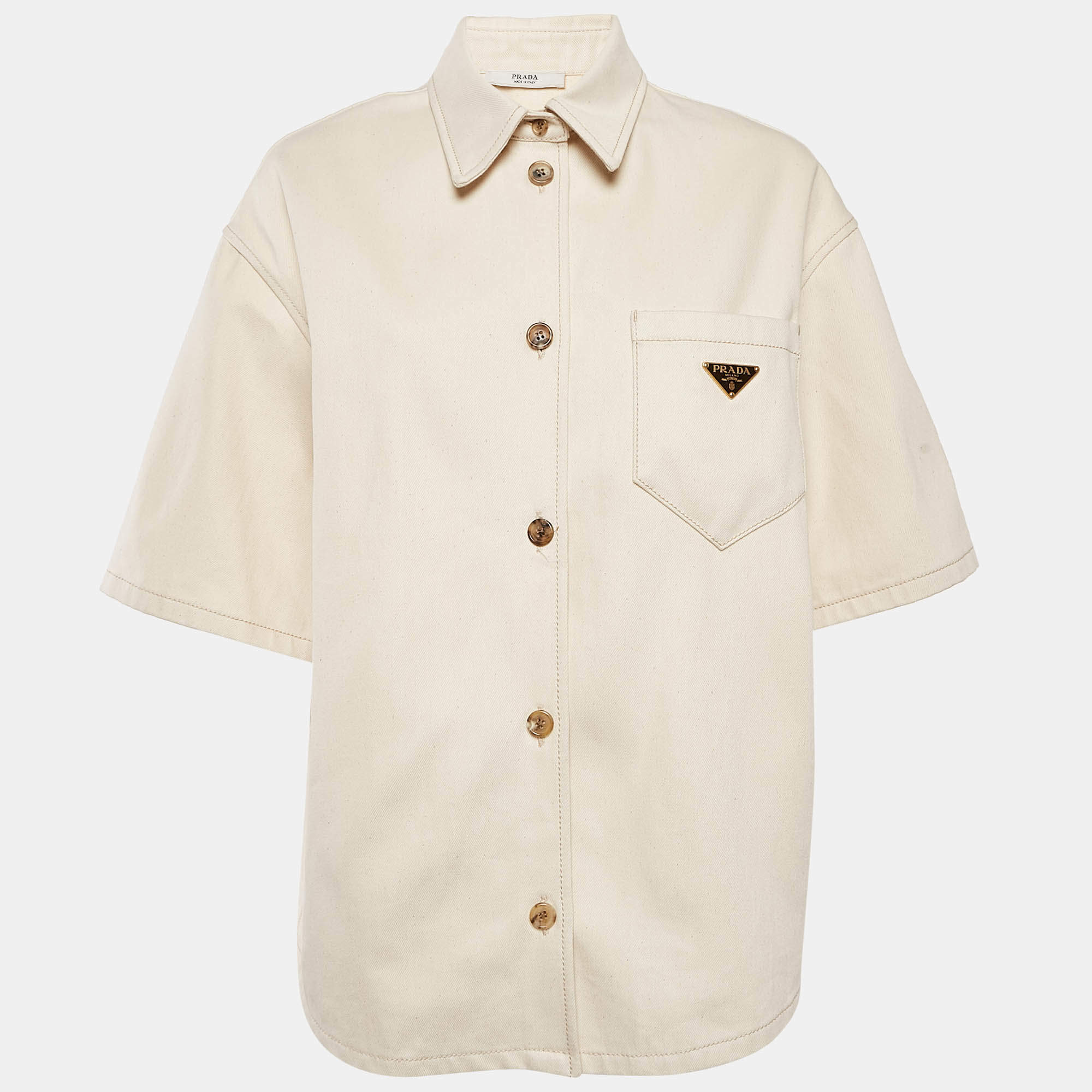 Prada Beige Denim Button Front Oversized Shirt L