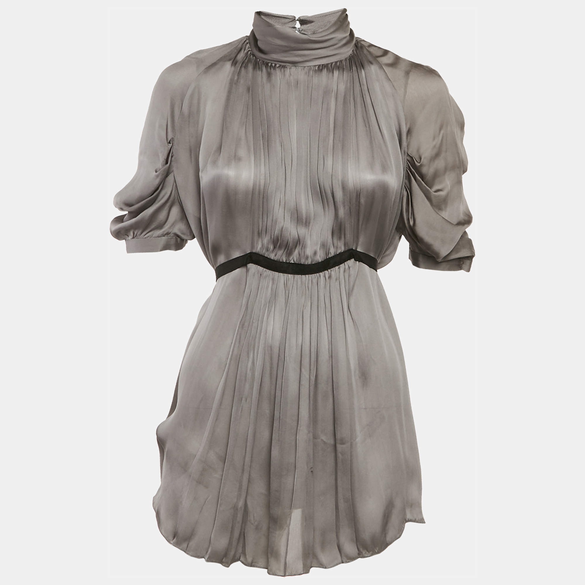 Prada Grey Silk Pleated Blouse S