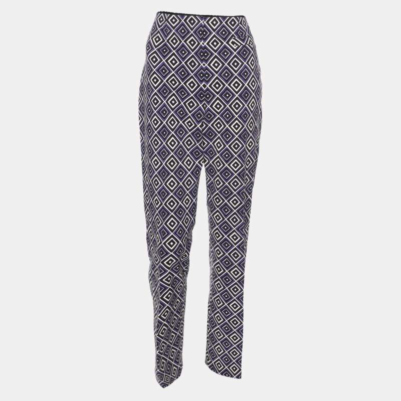 Prada Purple Diamond Print Silk And Wool Blend Pants M