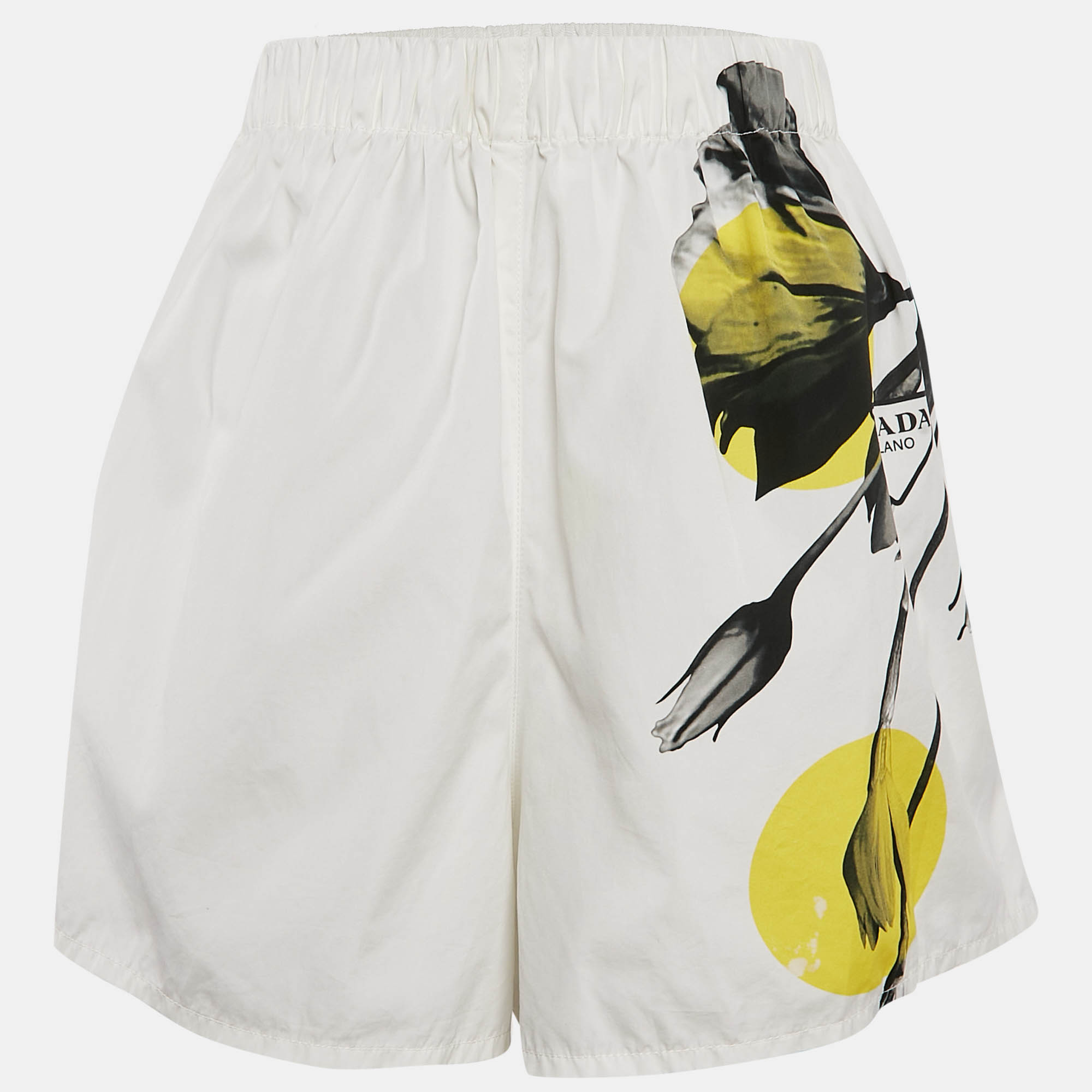 Prada White Printed Cotton Poplin Shorts L
