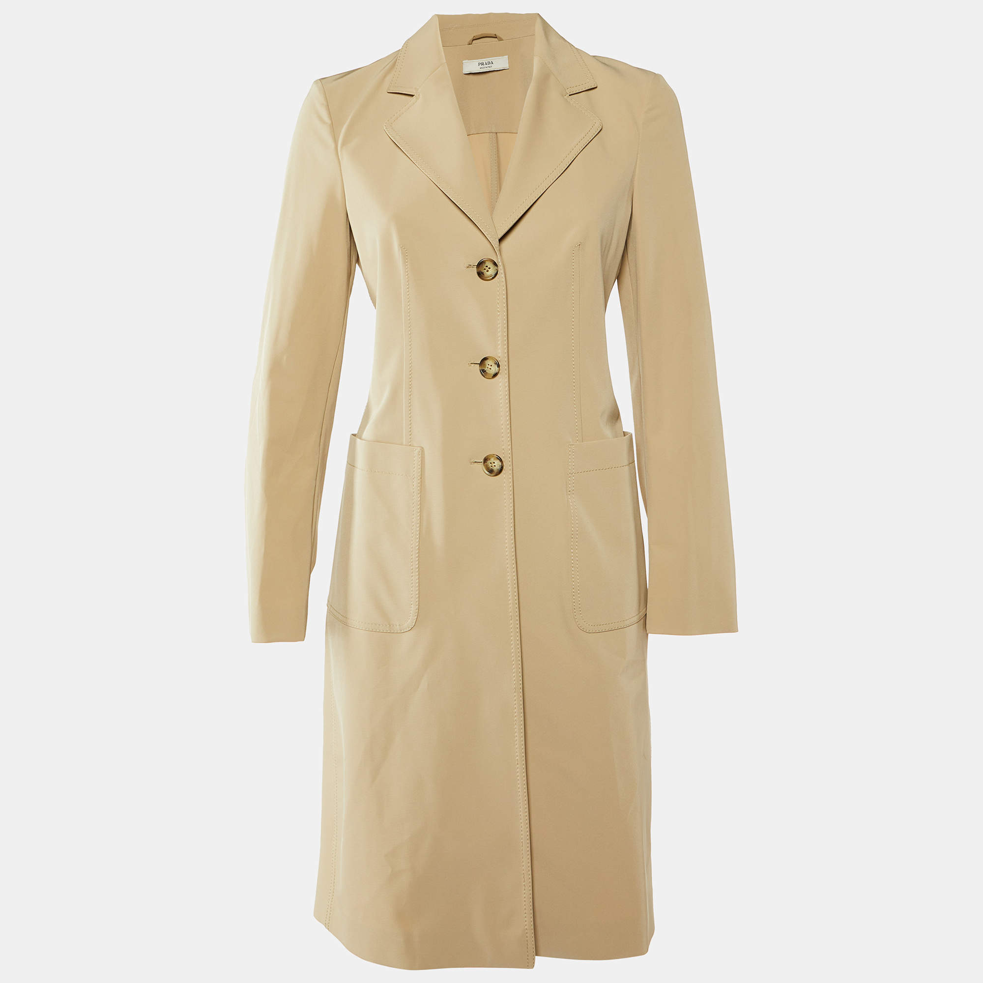Prada Light Brown technical Jersey Button Front Coat M