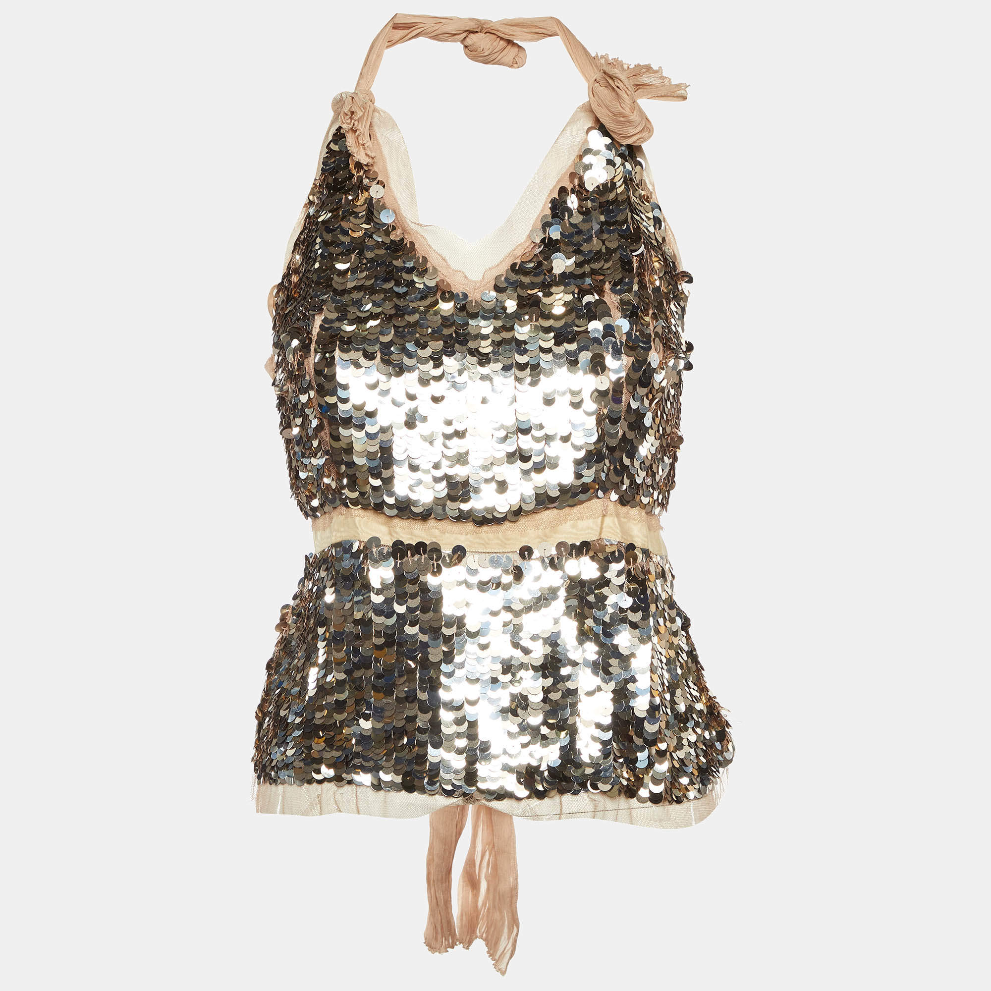 Prada Pink Sequin Embellished Halter Neck Top S