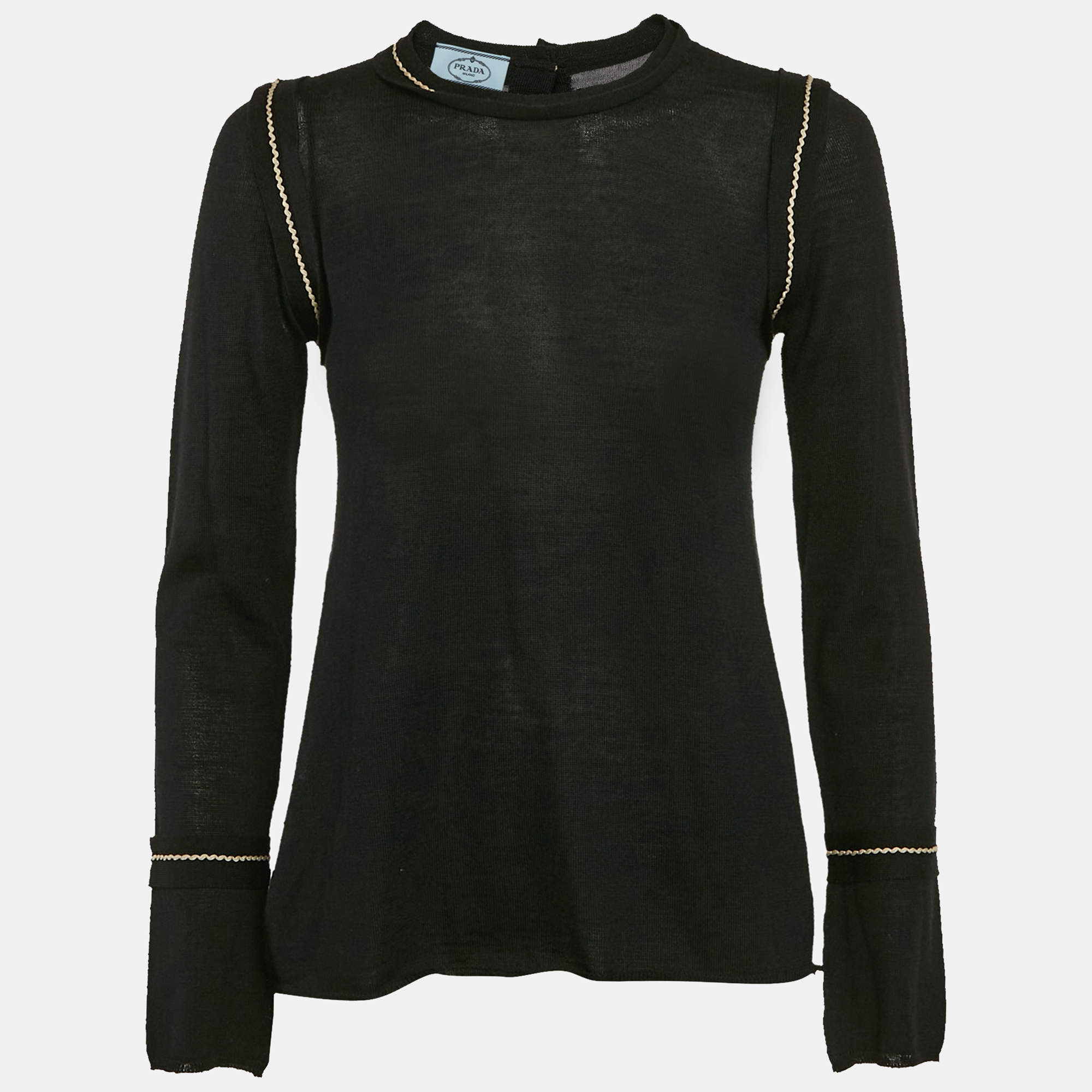 Prada Grey Knit Long Sleeve Open Back Sweater M