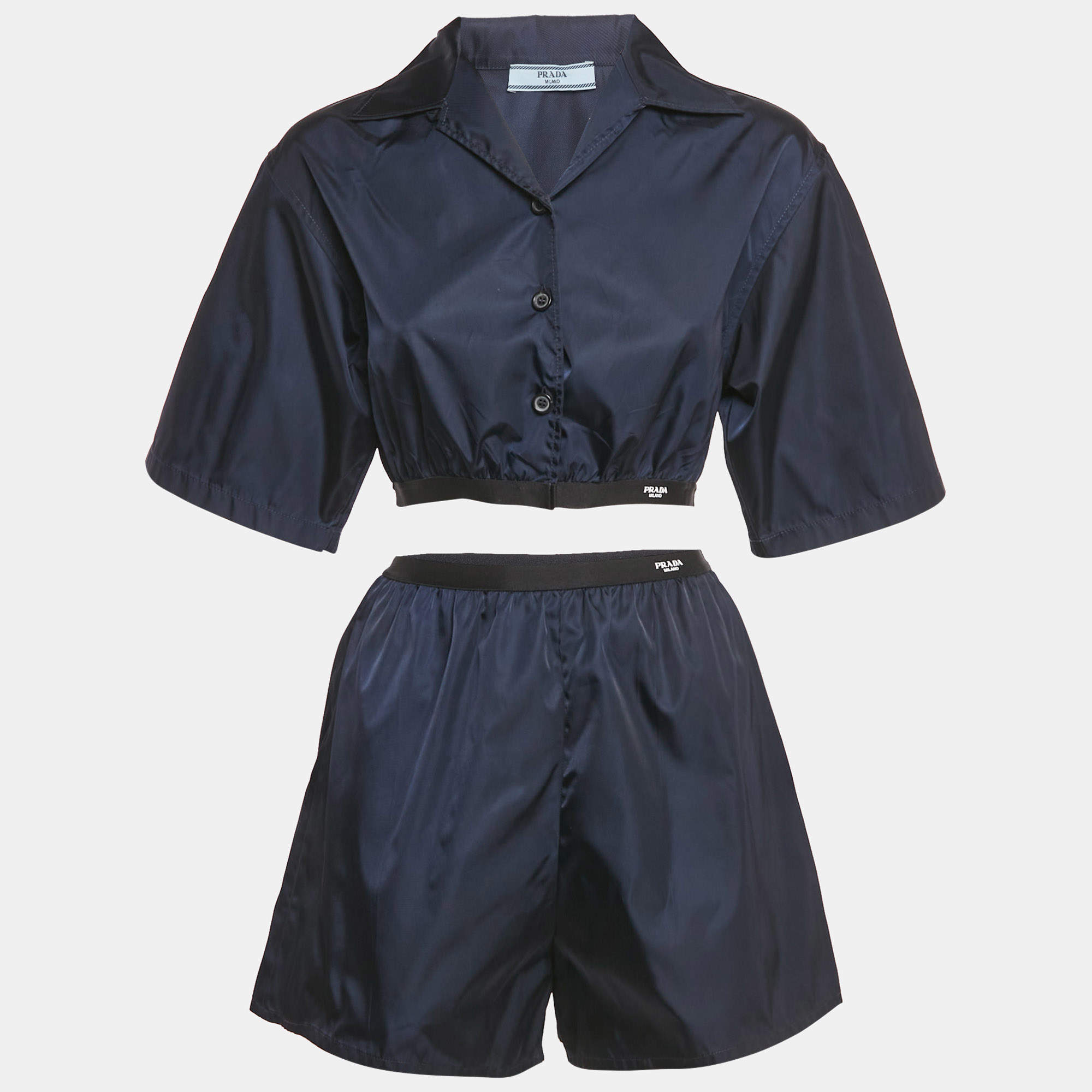 Prada Navy Blue Re-Nylon Shirt and Shorts Set S