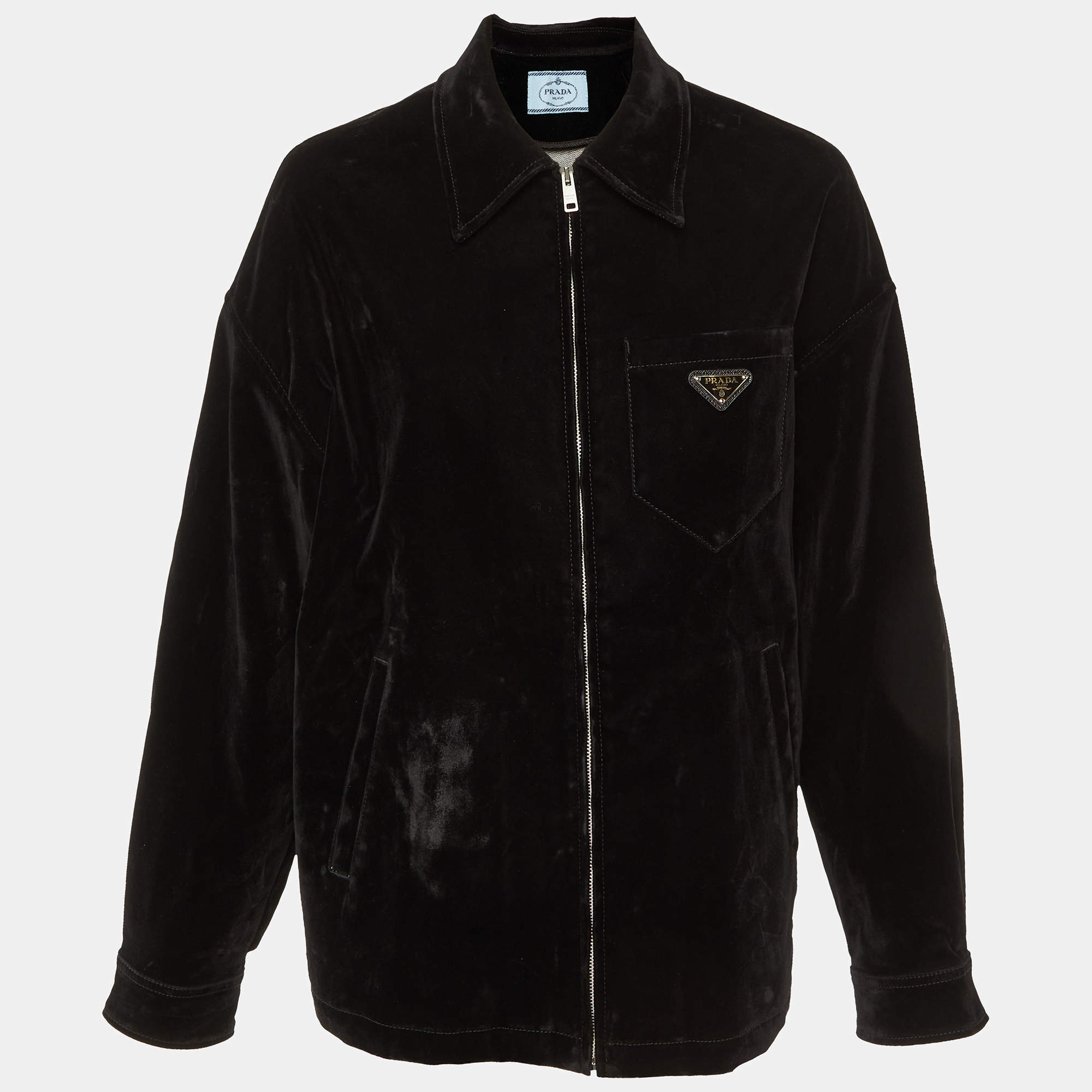 Prada Black Velvet Zip-Up Jacket M