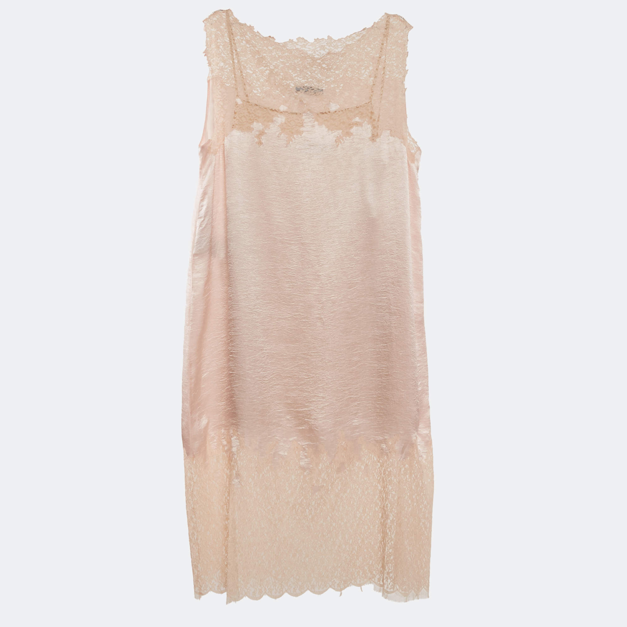 Prada Light Orange/Peach Crepe Lace Detail Sleeveless Midi Dress L