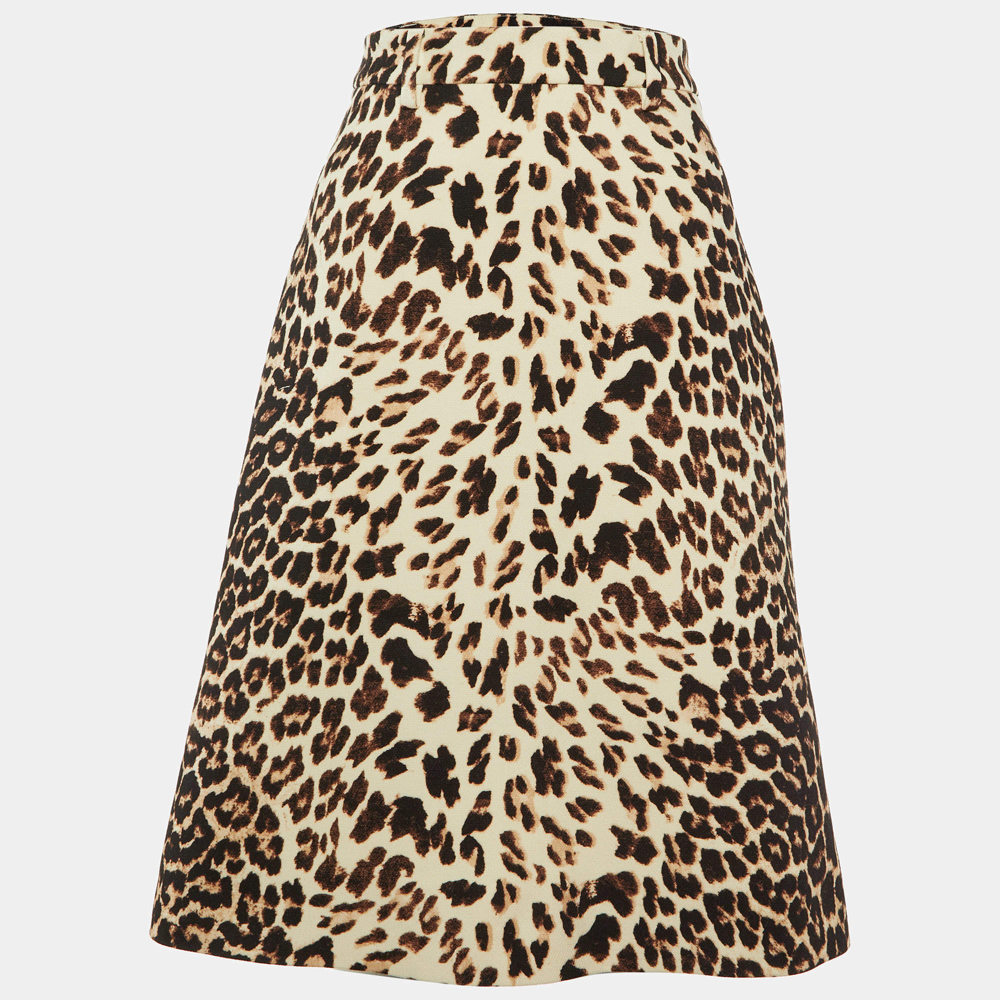 Prada Brown Leopard Print Wool A-Line Skirt S