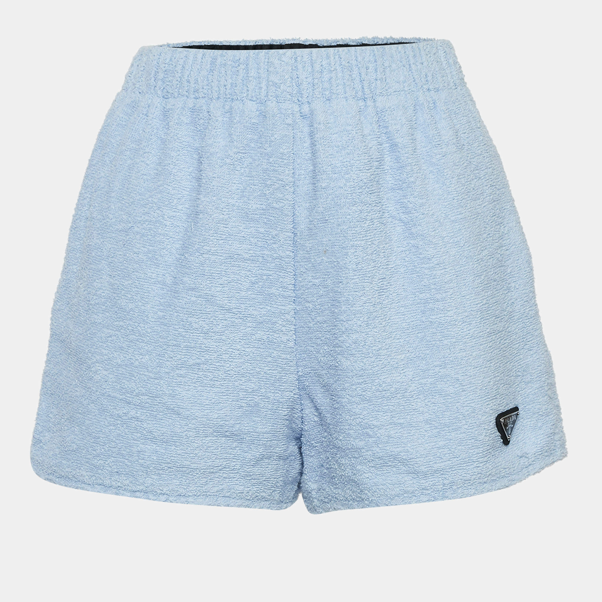 Prada Blue Cotton Terry Logo Plaque Shorts XS