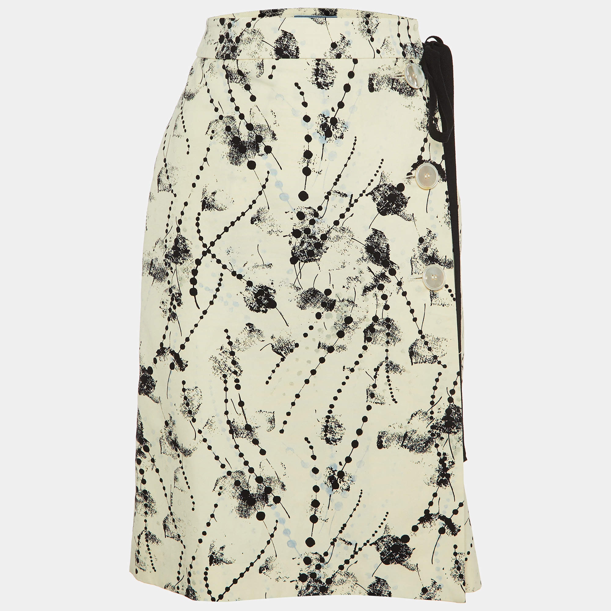 Prada White Printed Cotton Midi Wrap Skirt S/M