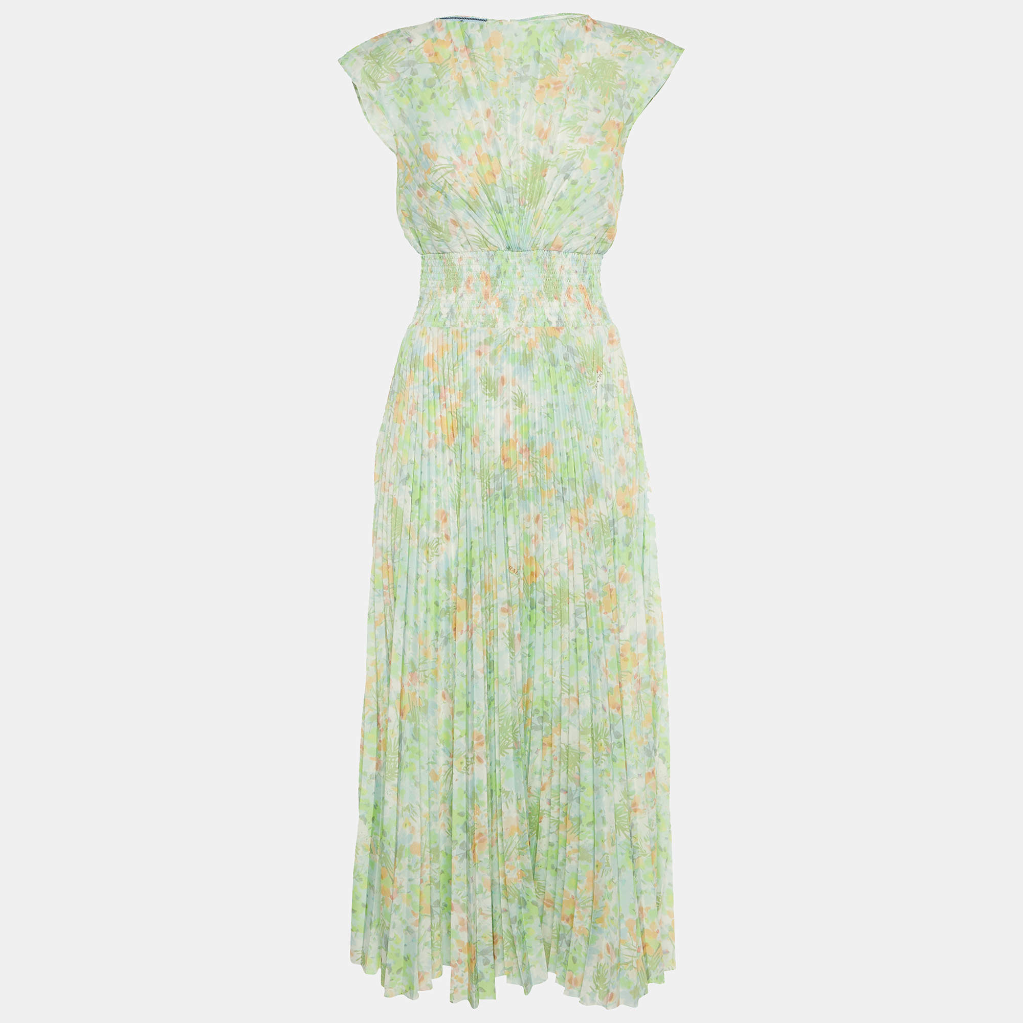 Prada Light Green Printed Plisse Maxi Dress M