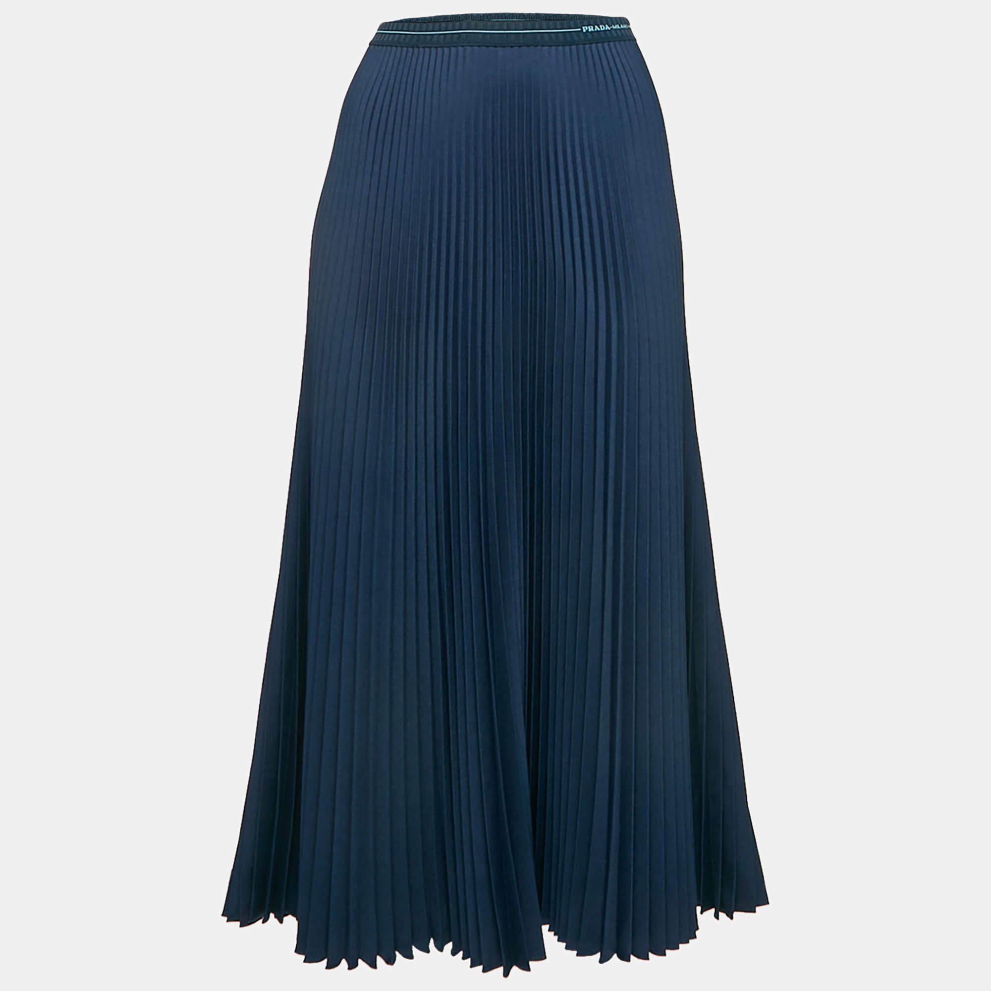 Prada Navy Blue Plisse Midi Skirt M