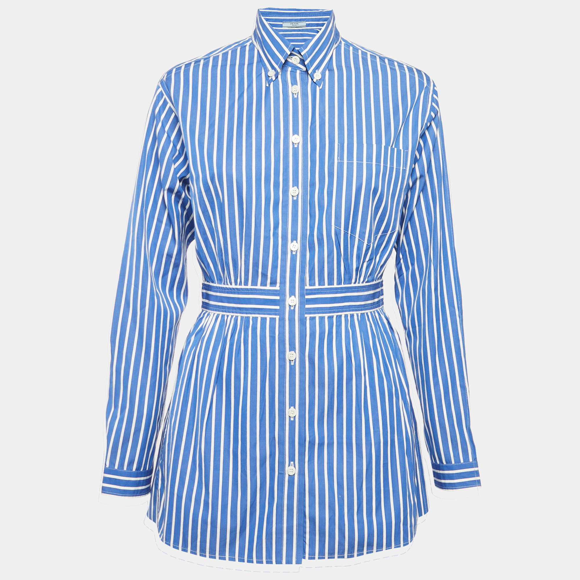 Prada Blue Stripe Cotton Mini Shirt Dress S