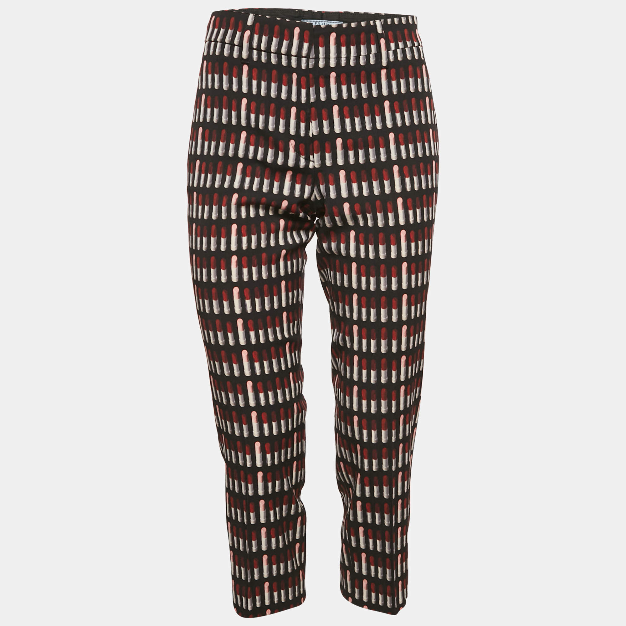 Prada Black Lipstick Print Wool Capri Pants S