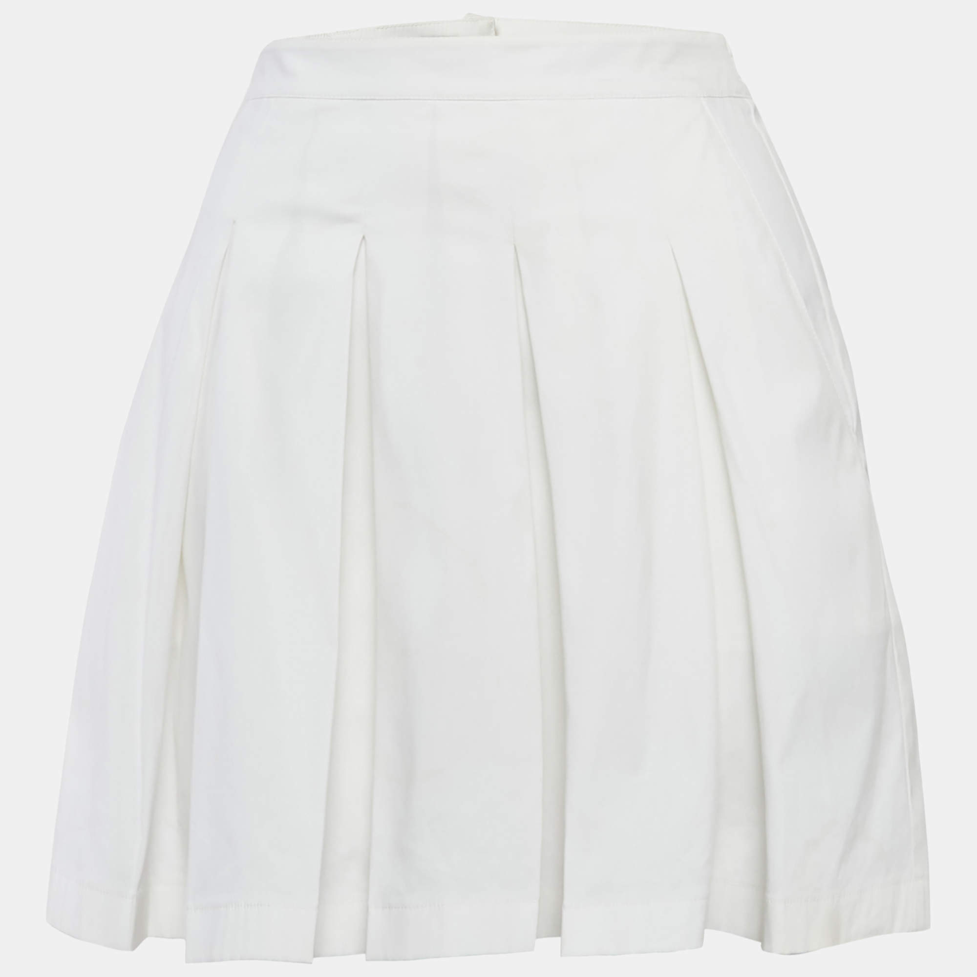 Prada White Cotton Pleated Mini Skirt M