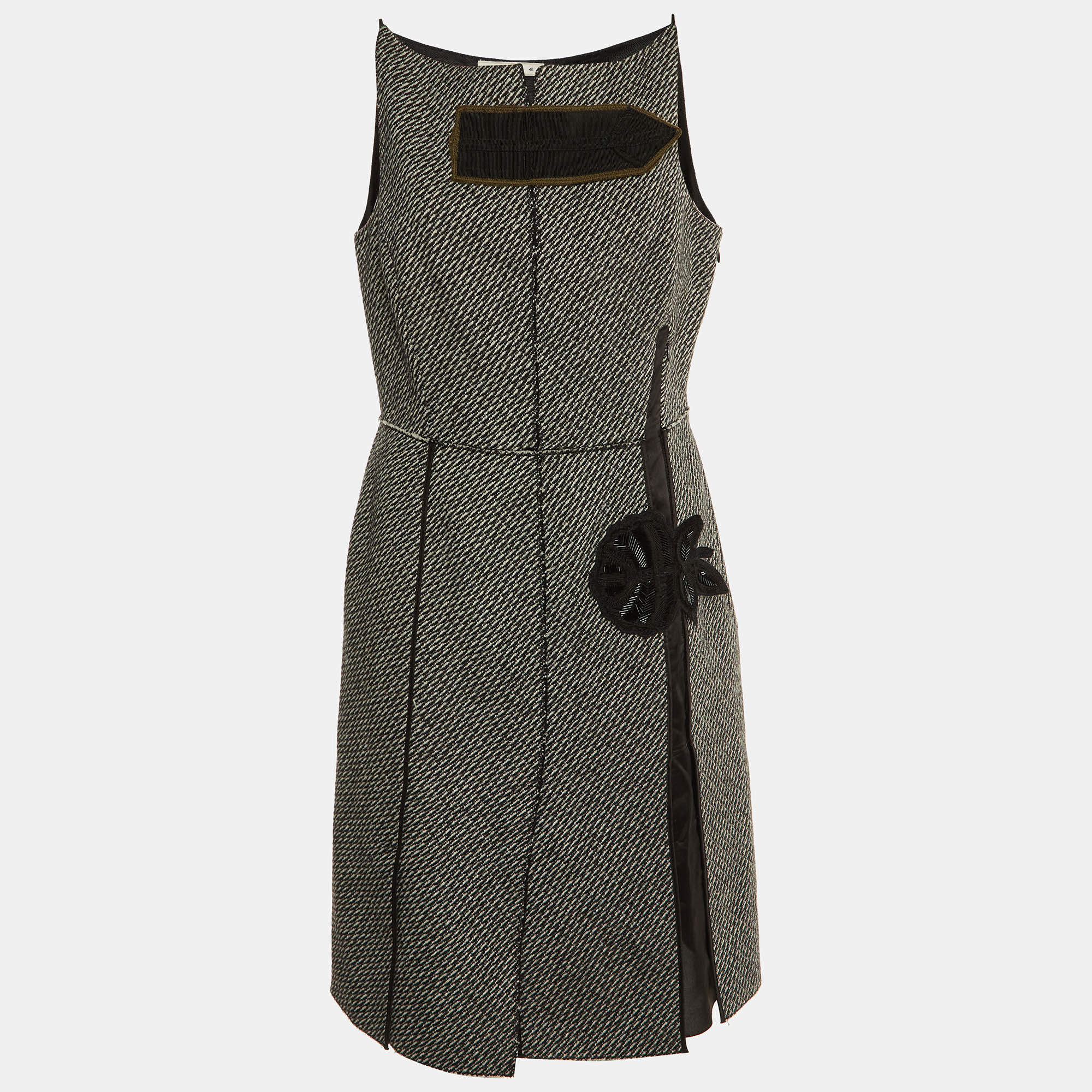 Prada Vintage Black Wool & Mohair Sleeveless Midi Dress L
