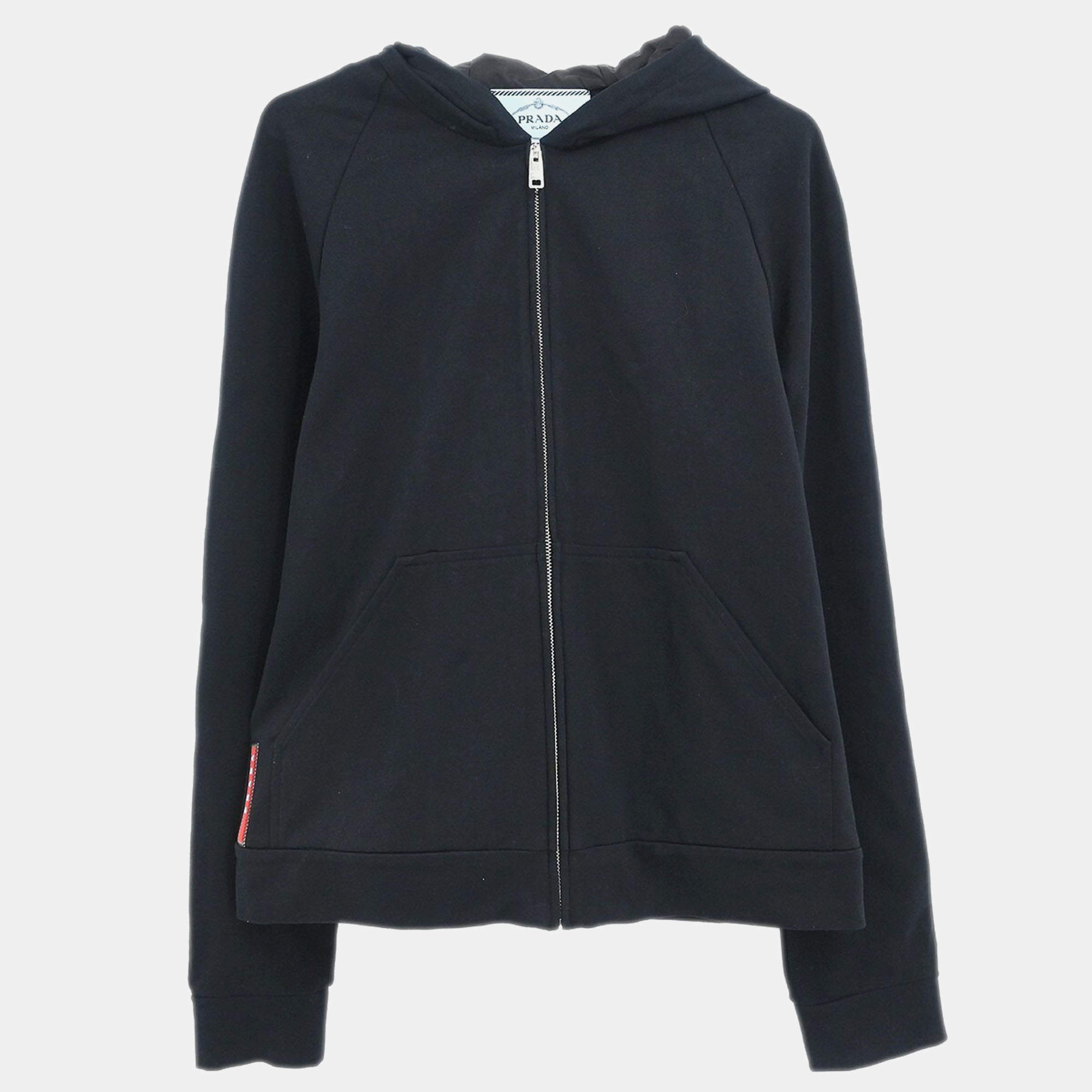 Prada Black Nylon Zip Up Jacket Sweatshirt Size M