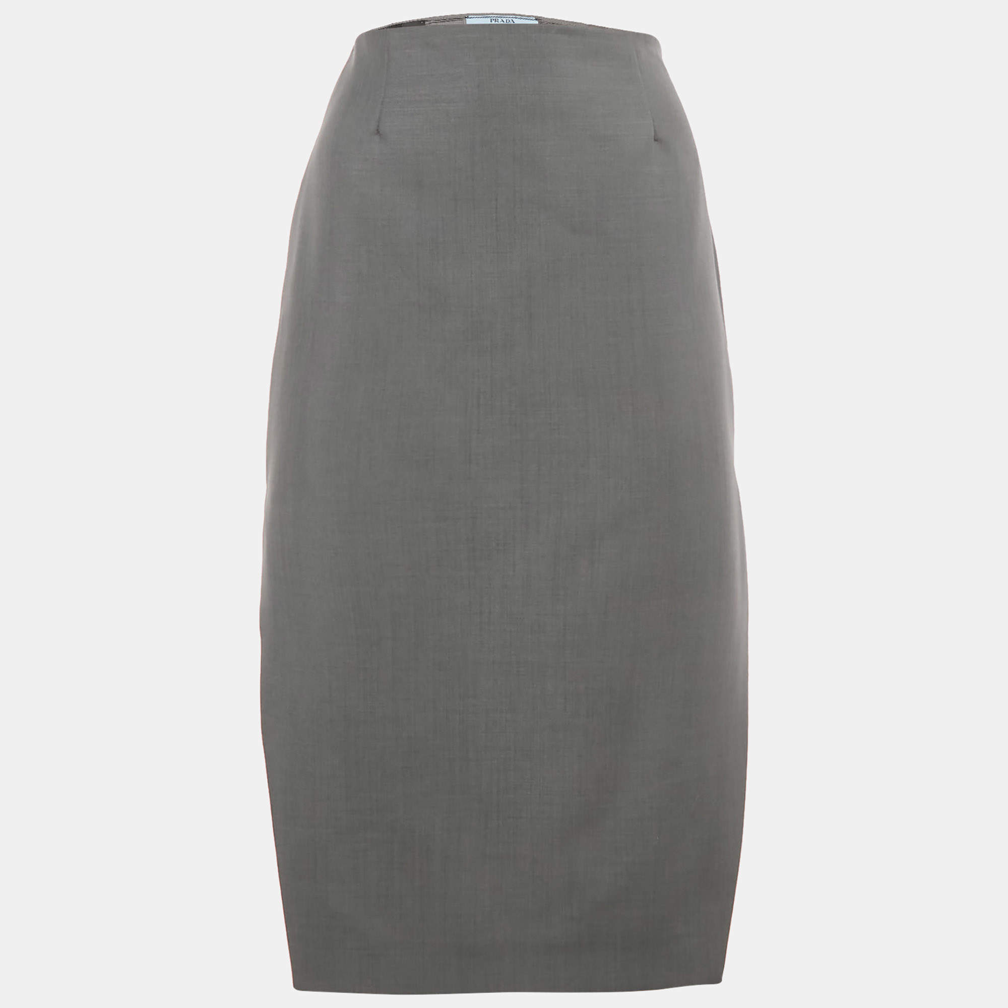 Prada Grey Mohair Wool Blend Pencil Skirt S