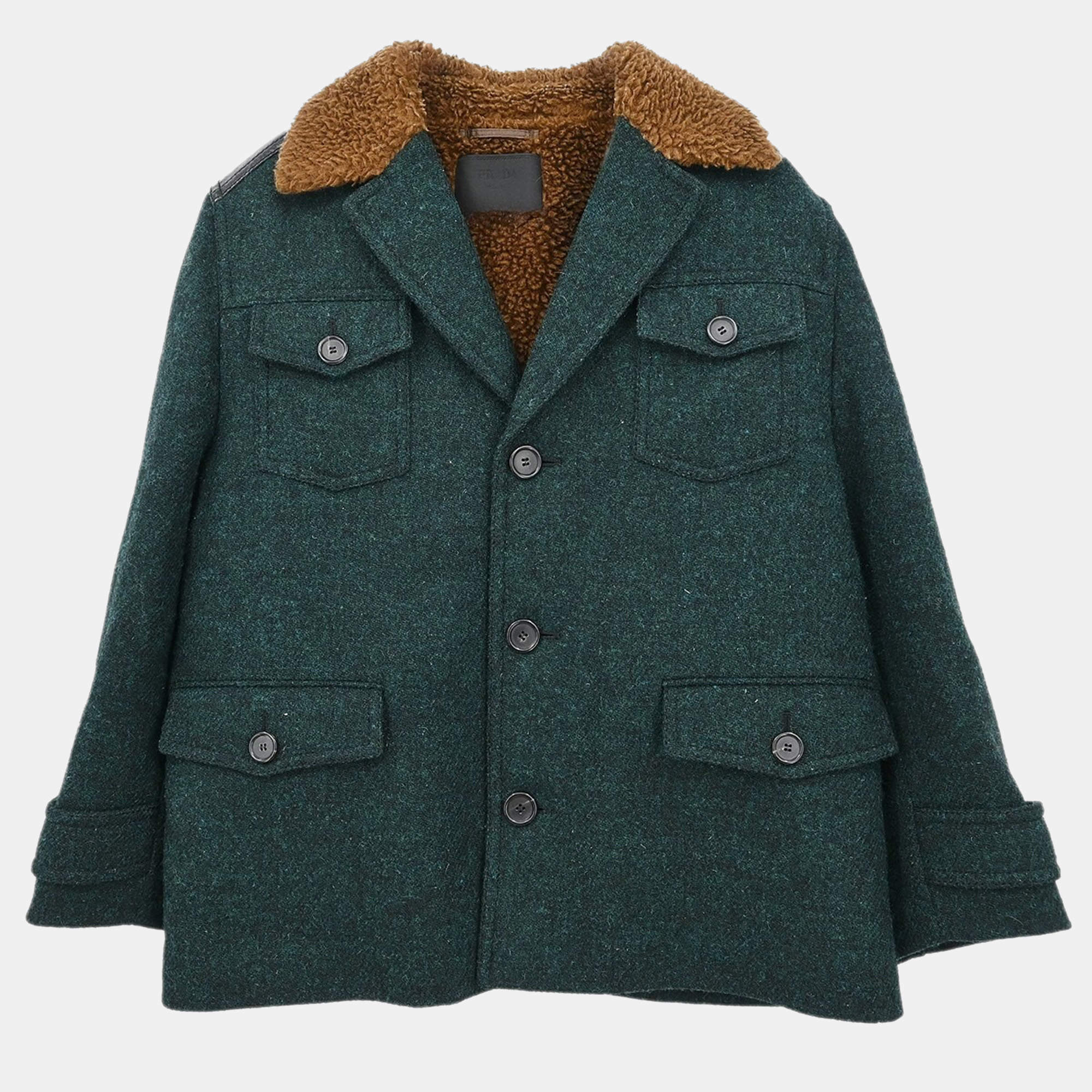 Prada Green Wool Coat Women Size 50