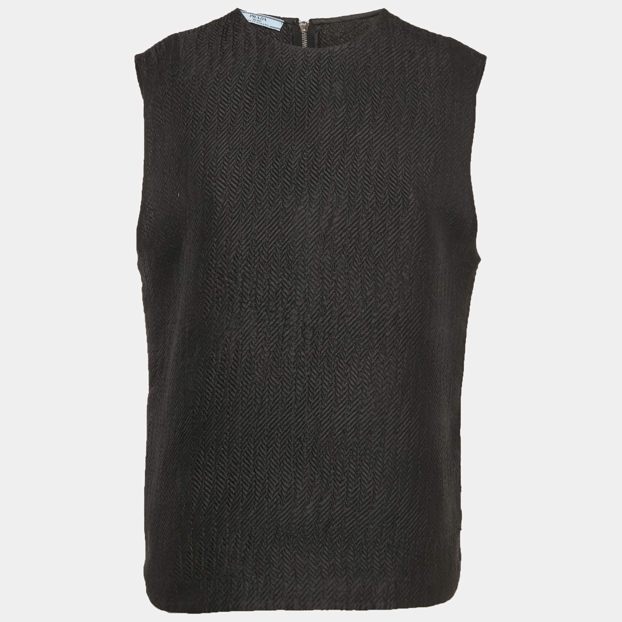 Prada Black Textured Crepe Sleeveless Top M