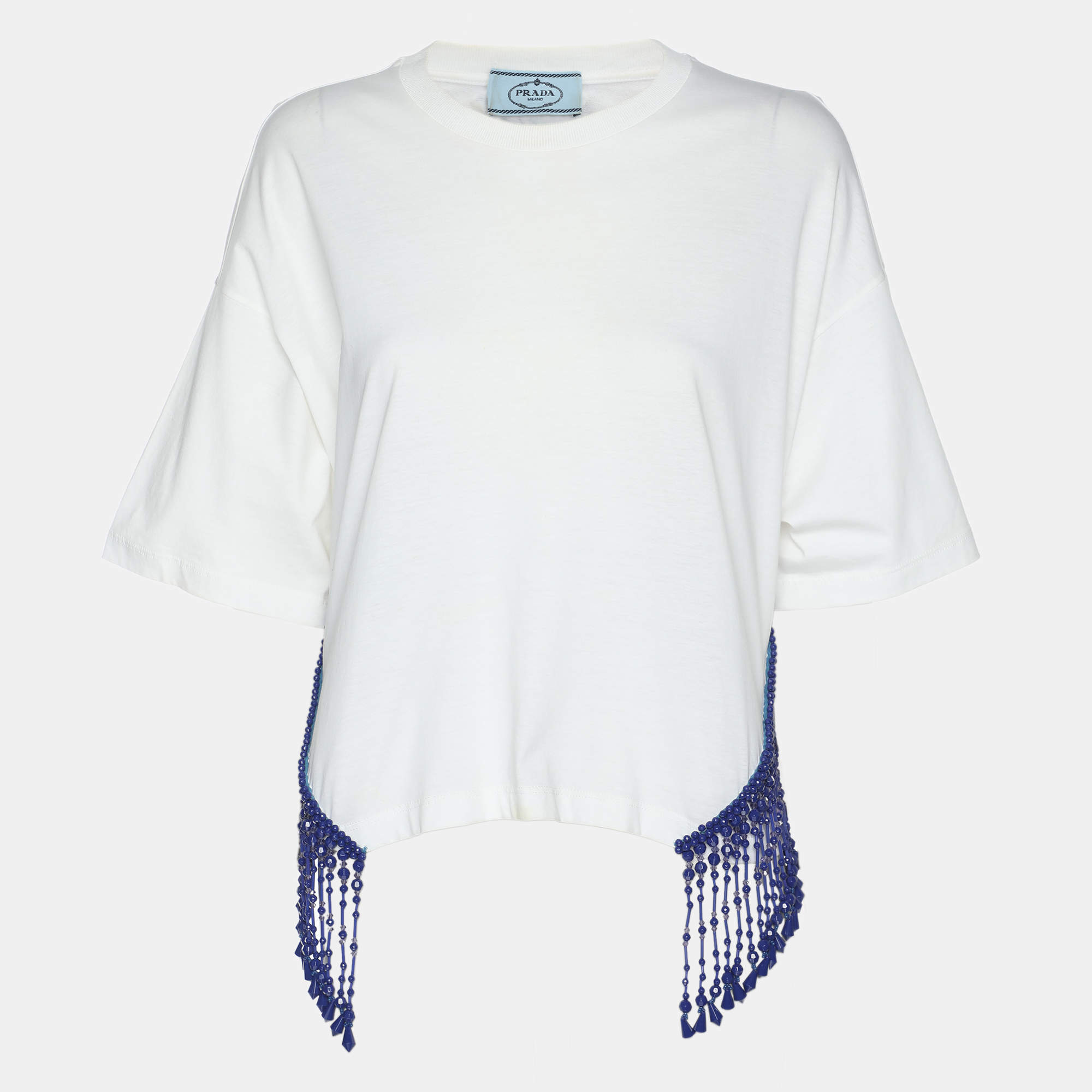 Prada White Jersey Embellished Top S