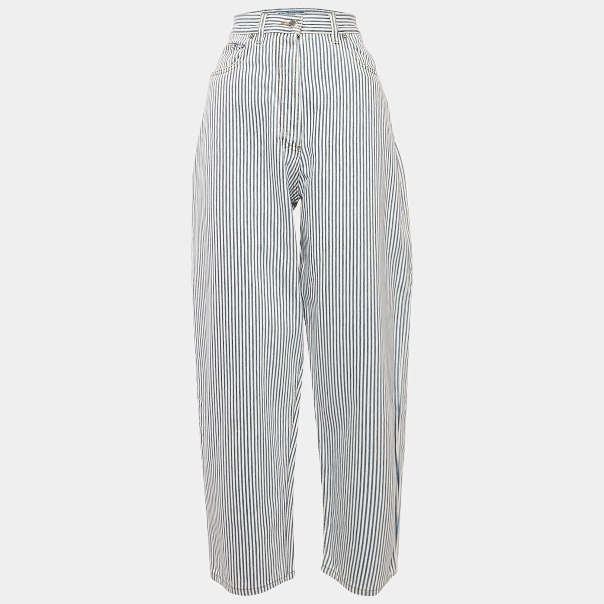 Pre Owned Prada Blue Striped Denim Hight Rise Jeans M Waist 26"