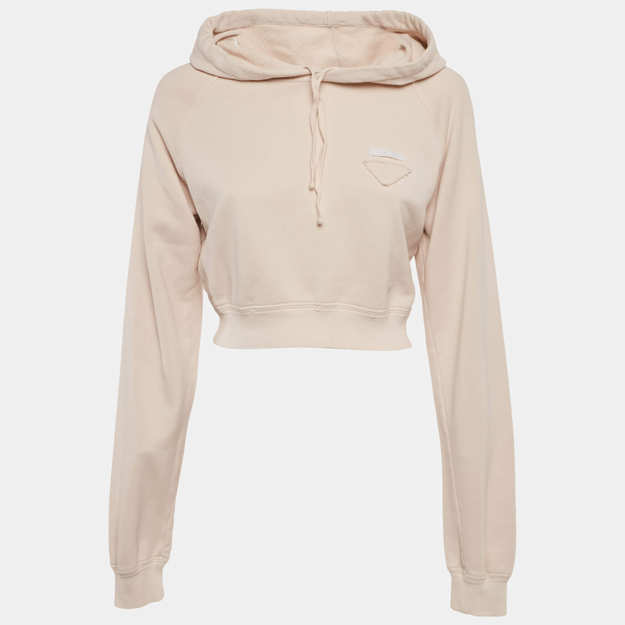 Pre Owned Prada Pink Cotton Knit Cropped Hoodie S