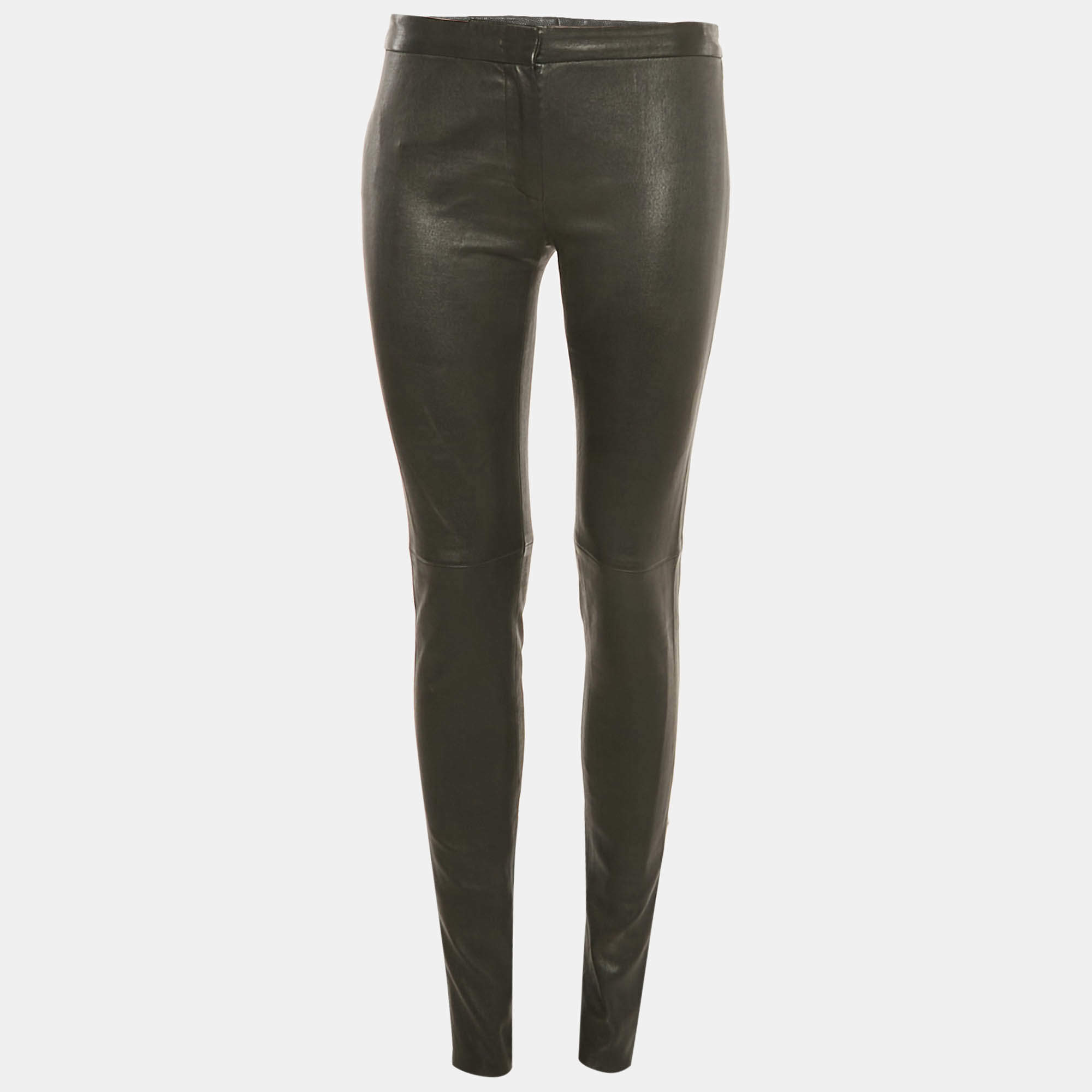Pre Owned Prada Black Leather Skinny Pants M