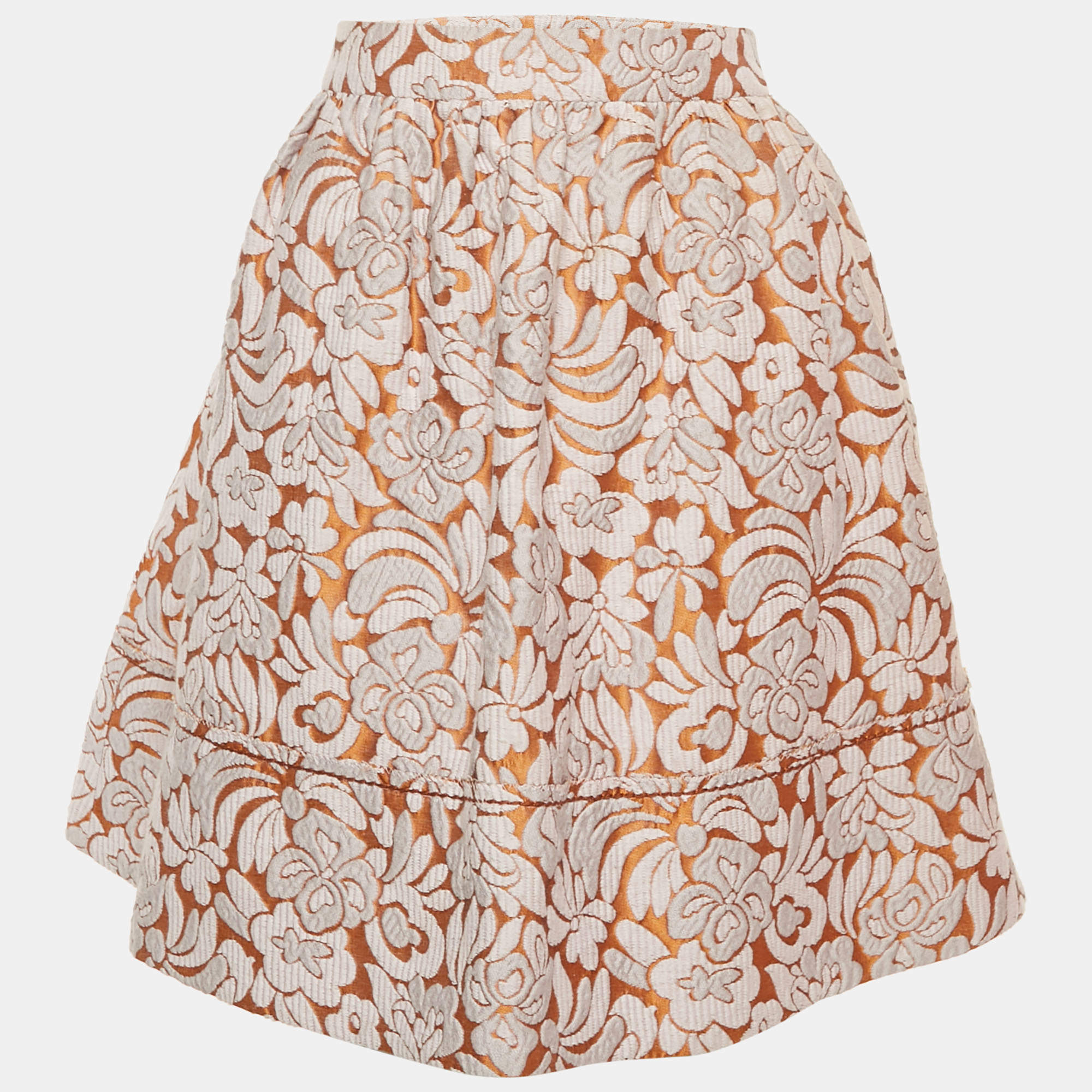 Pre Owned Prada Brown Floral Jacquard Mini Skirt M