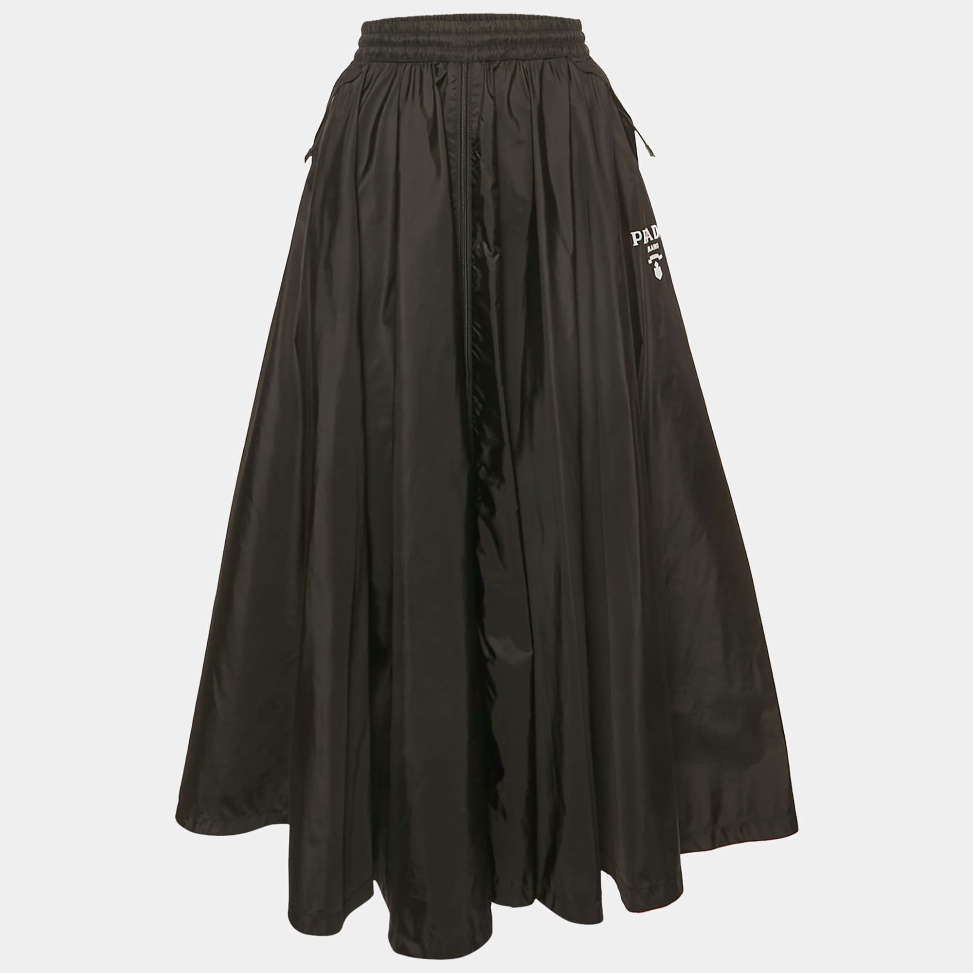 مملوكة مسبقًا Prada Black Re-Nylon Zipper Detail Maxi Skirt M