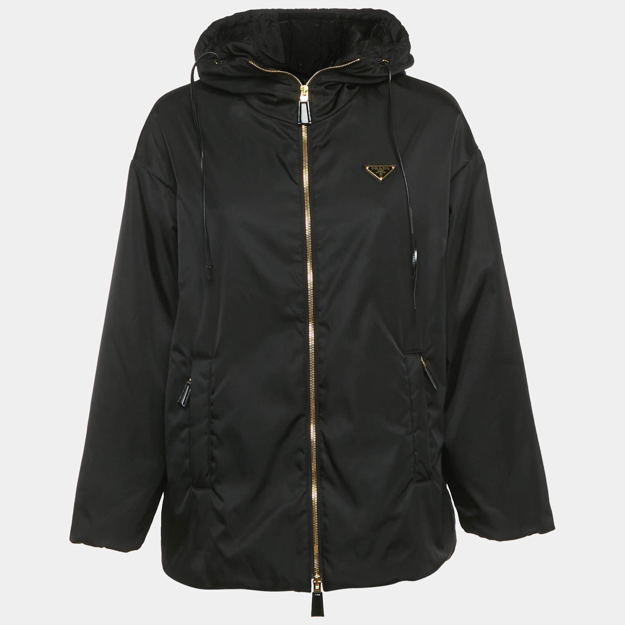 Pre Owned Prada Black Re - Nylon Triangle Logo Plaque Blouson Jacket S