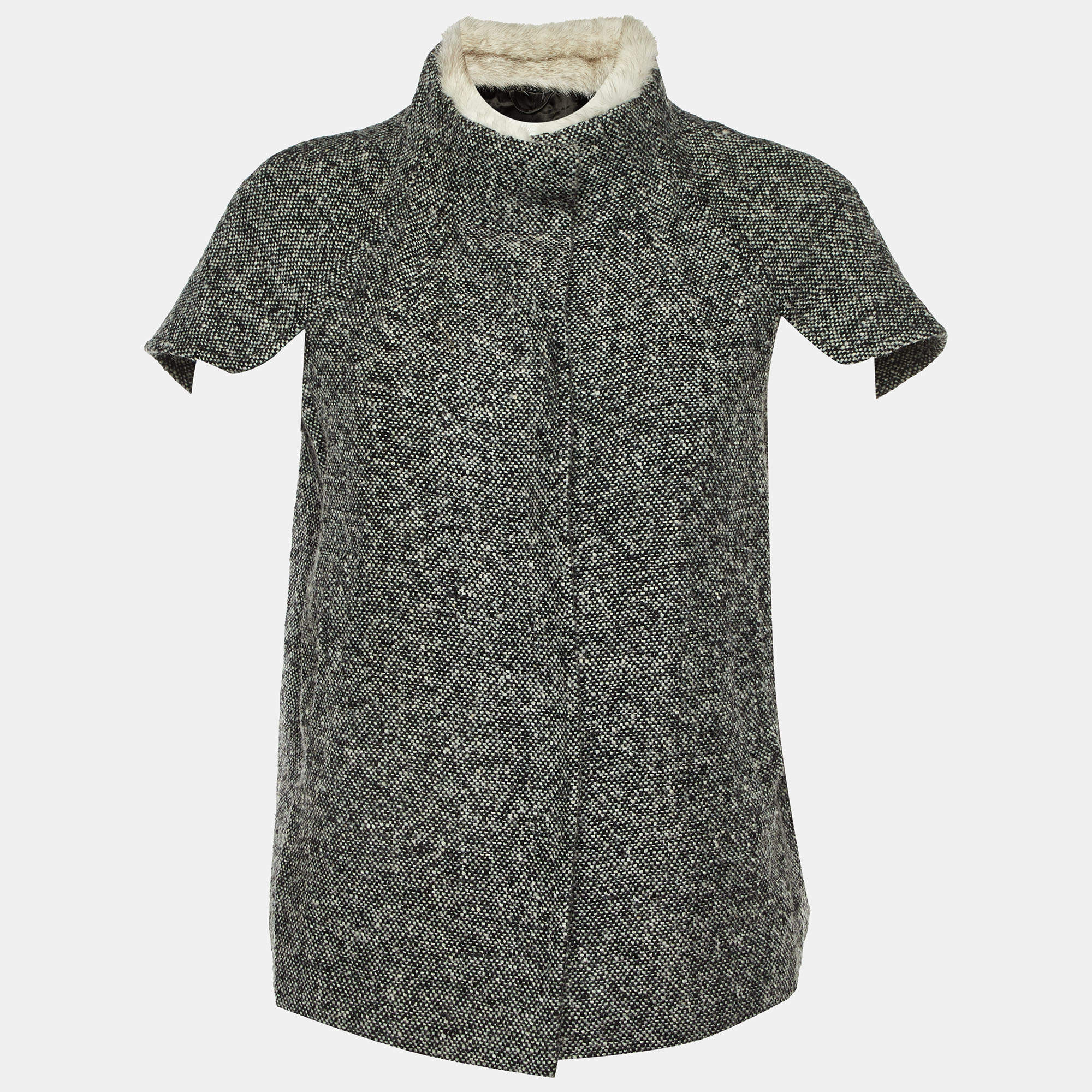 Pre Owned Prada Black Wool Mink Fur Collared Jacket S