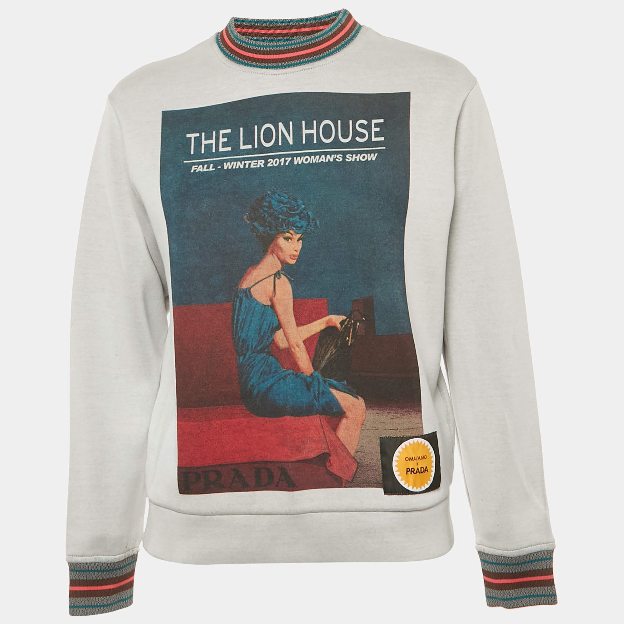 Pre Owned Prada Grey The Lion House Print Cotton Blend Sweatshirt XS 