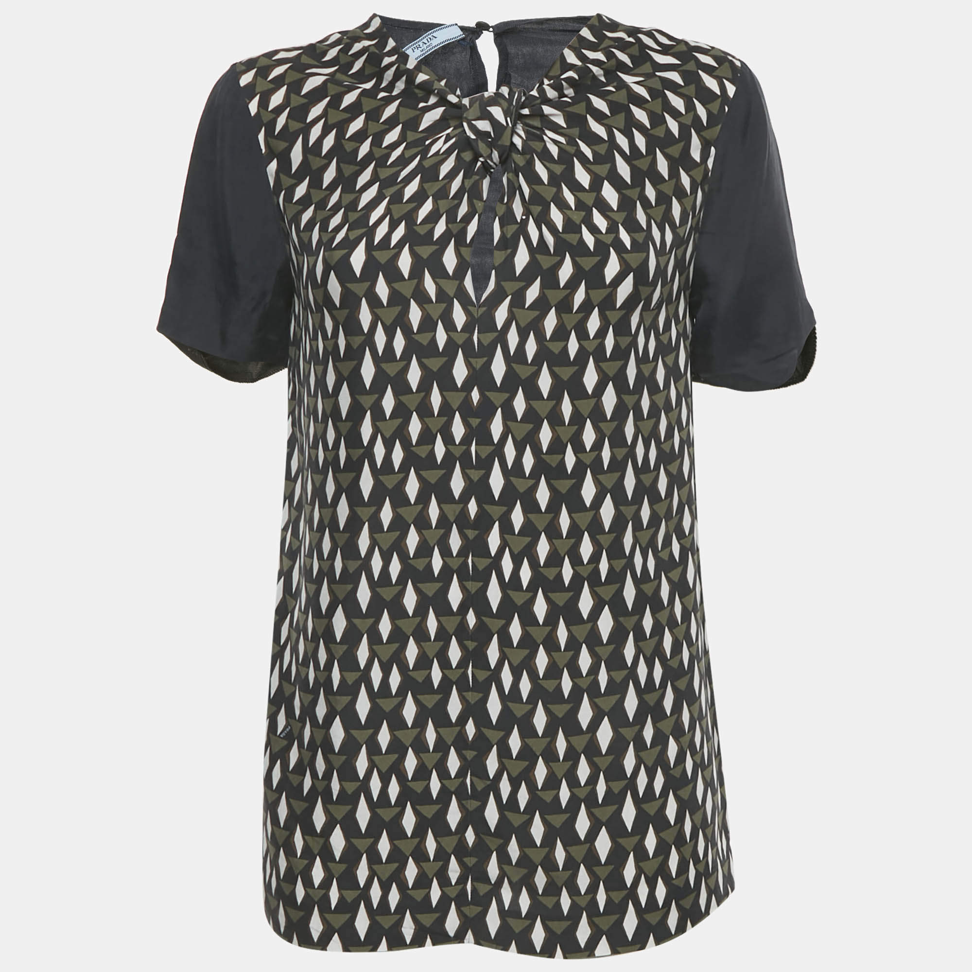 Pre Owned Prada Navy Blue Printed Silk Blouse S