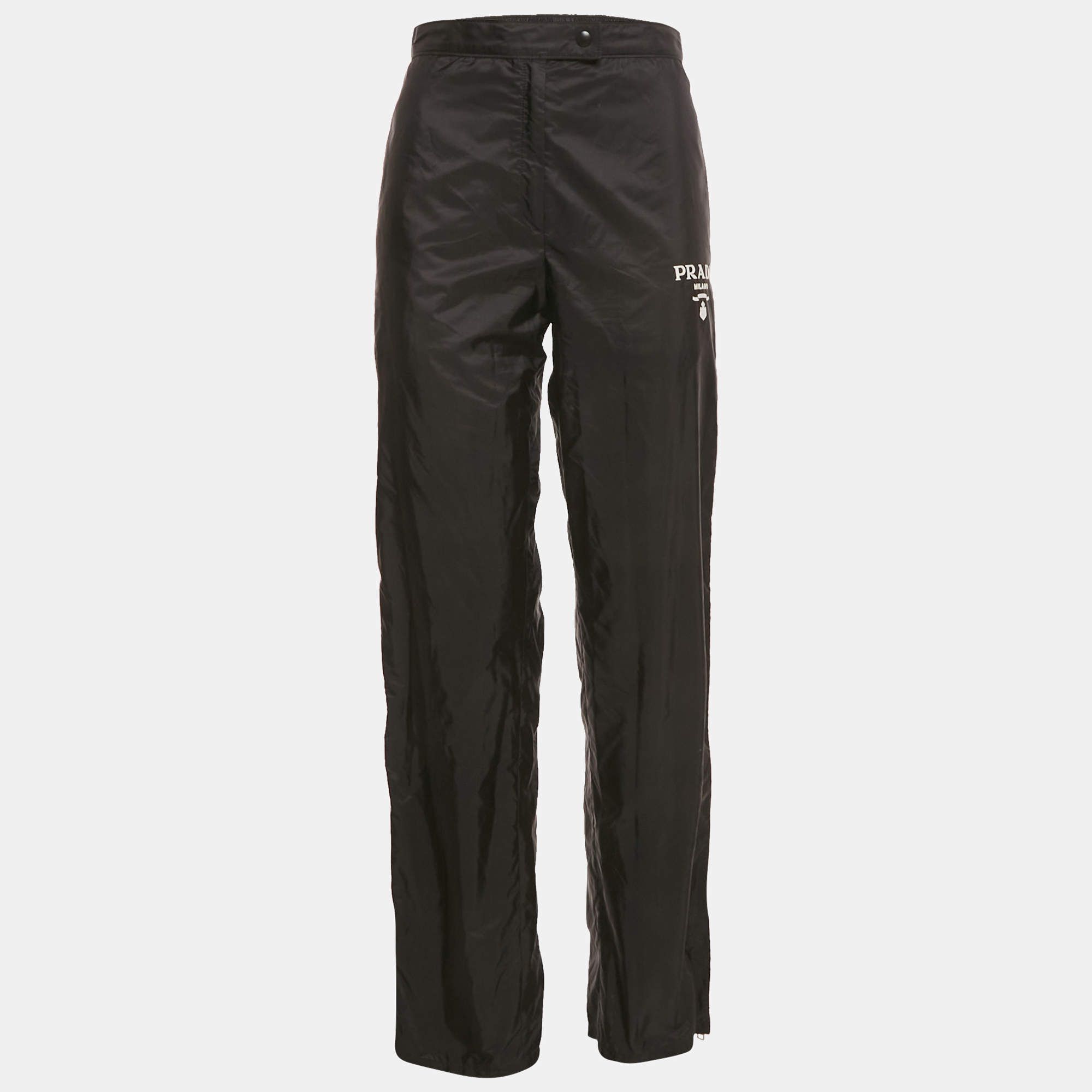 Pre Owned Prada Black Re-Nylon Contrast Trimmed Trousers XS
