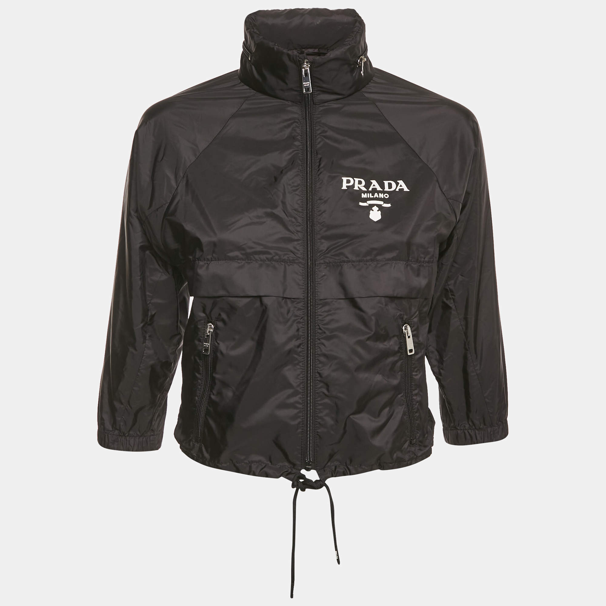Pre Owned Prada Black Re-Nylon Zip-Up Hooded Jacket S