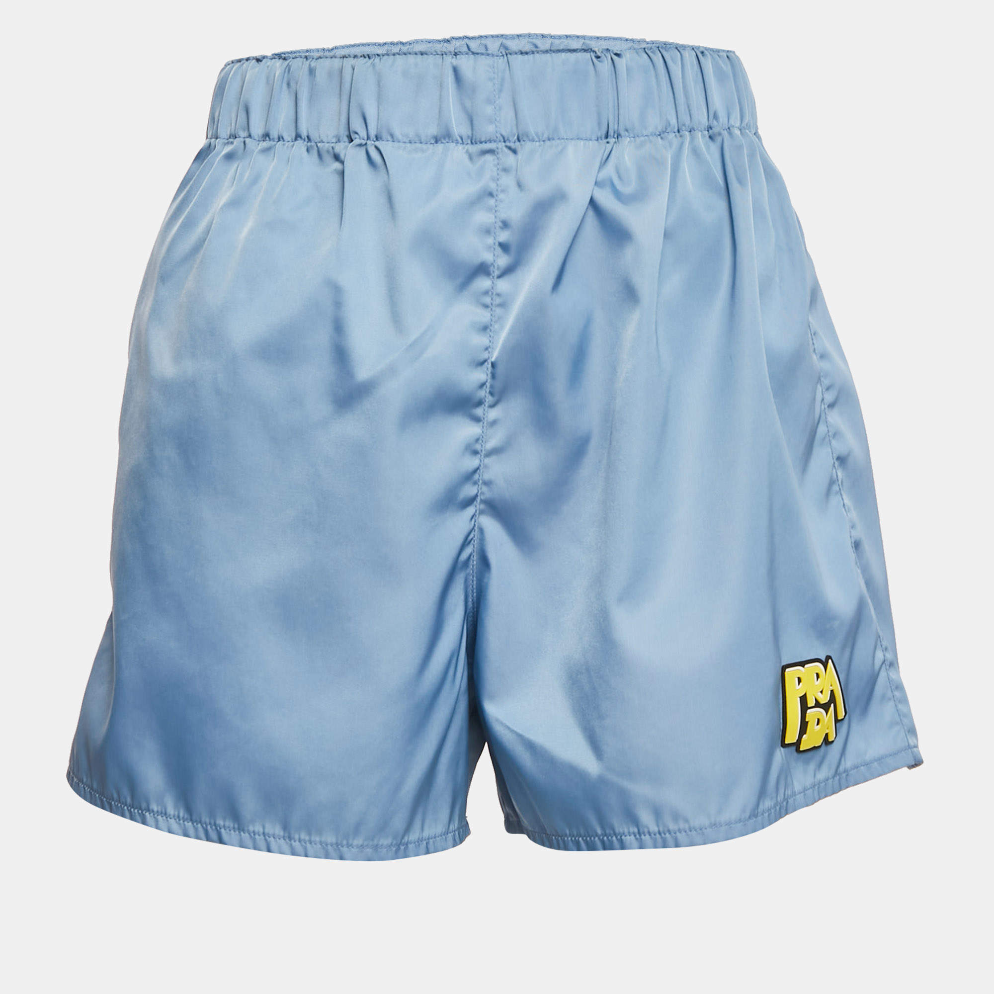 Pre Owned Prada Blue Logo Applique Synthetic Shorts M